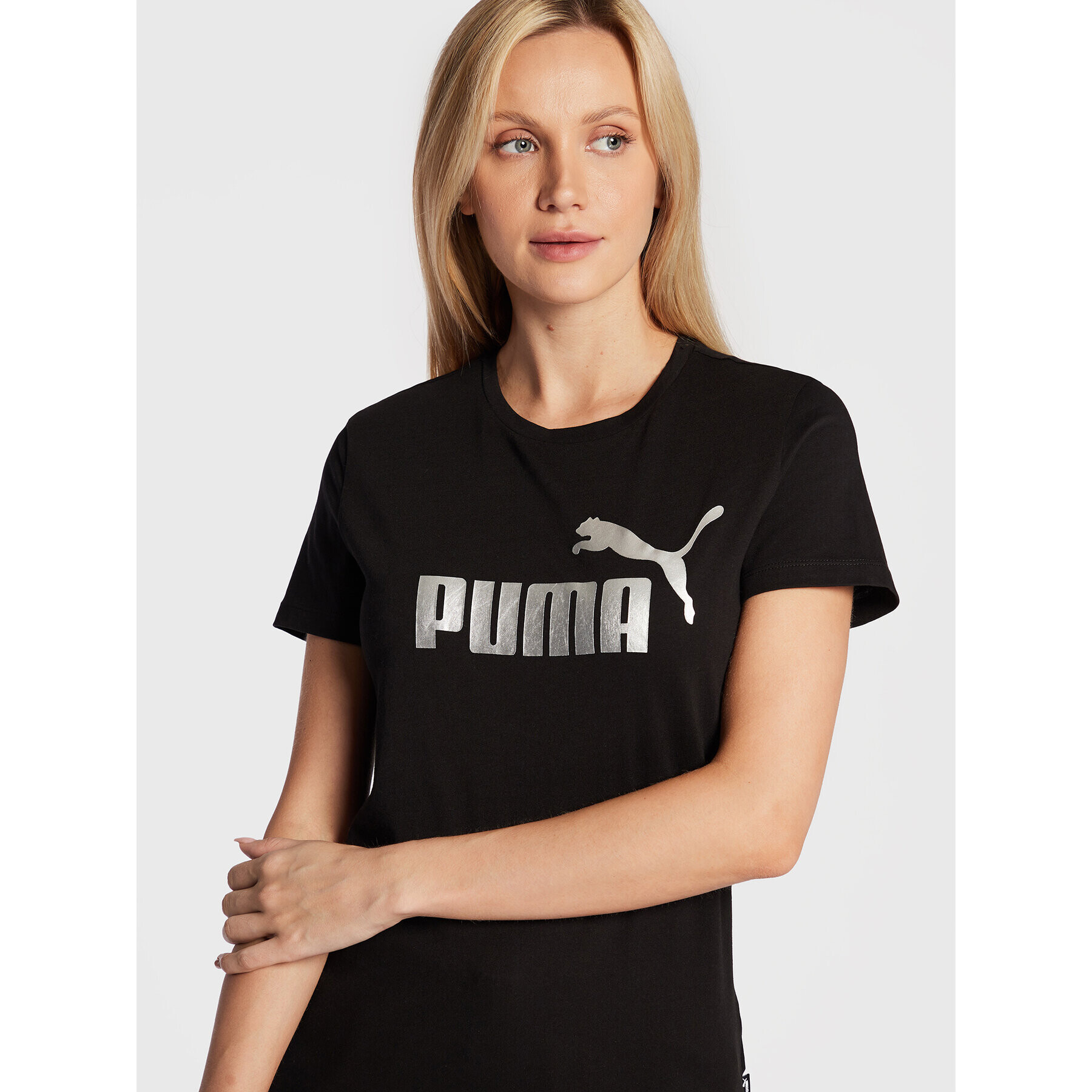 Puma Tricou Essentials+ Metallic Logo 848303 Negru Regular Fit - Pled.ro