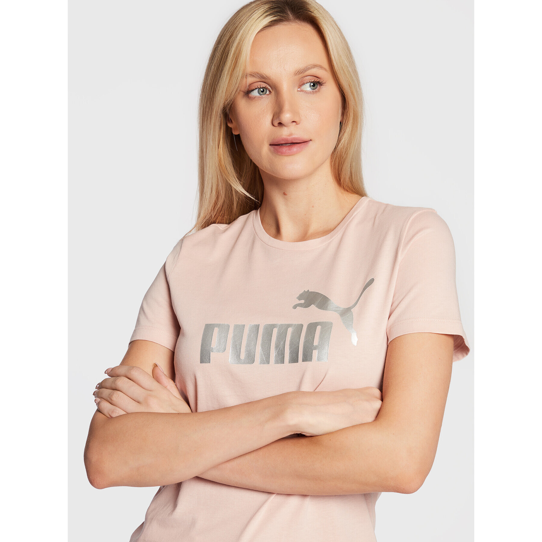 Puma Tricou Essentials+ Metallic Logo 848303 Roz Regular Fit - Pled.ro