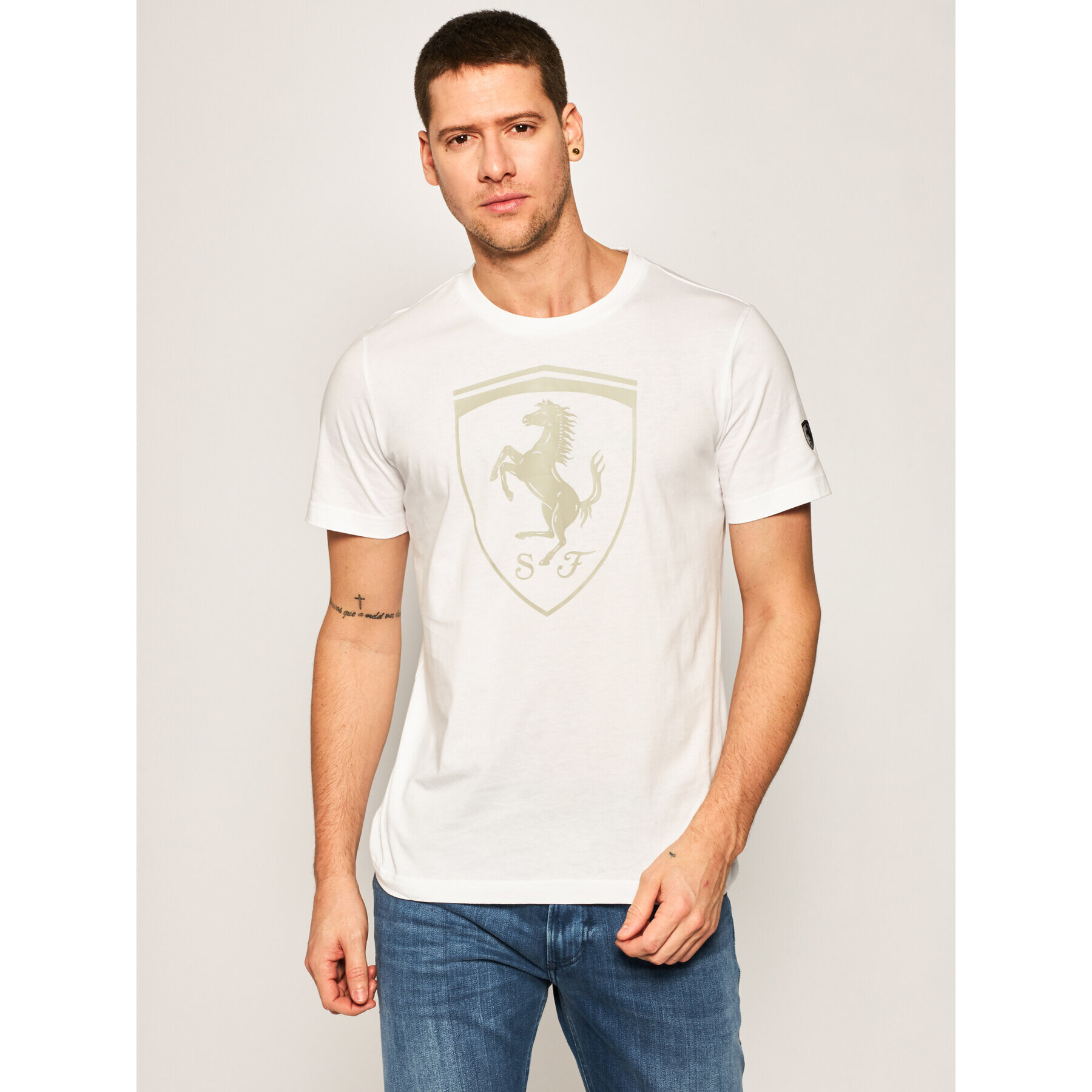 Puma Tricou Ferrari Big Shield Tee 595408 Alb Regular Fit - Pled.ro