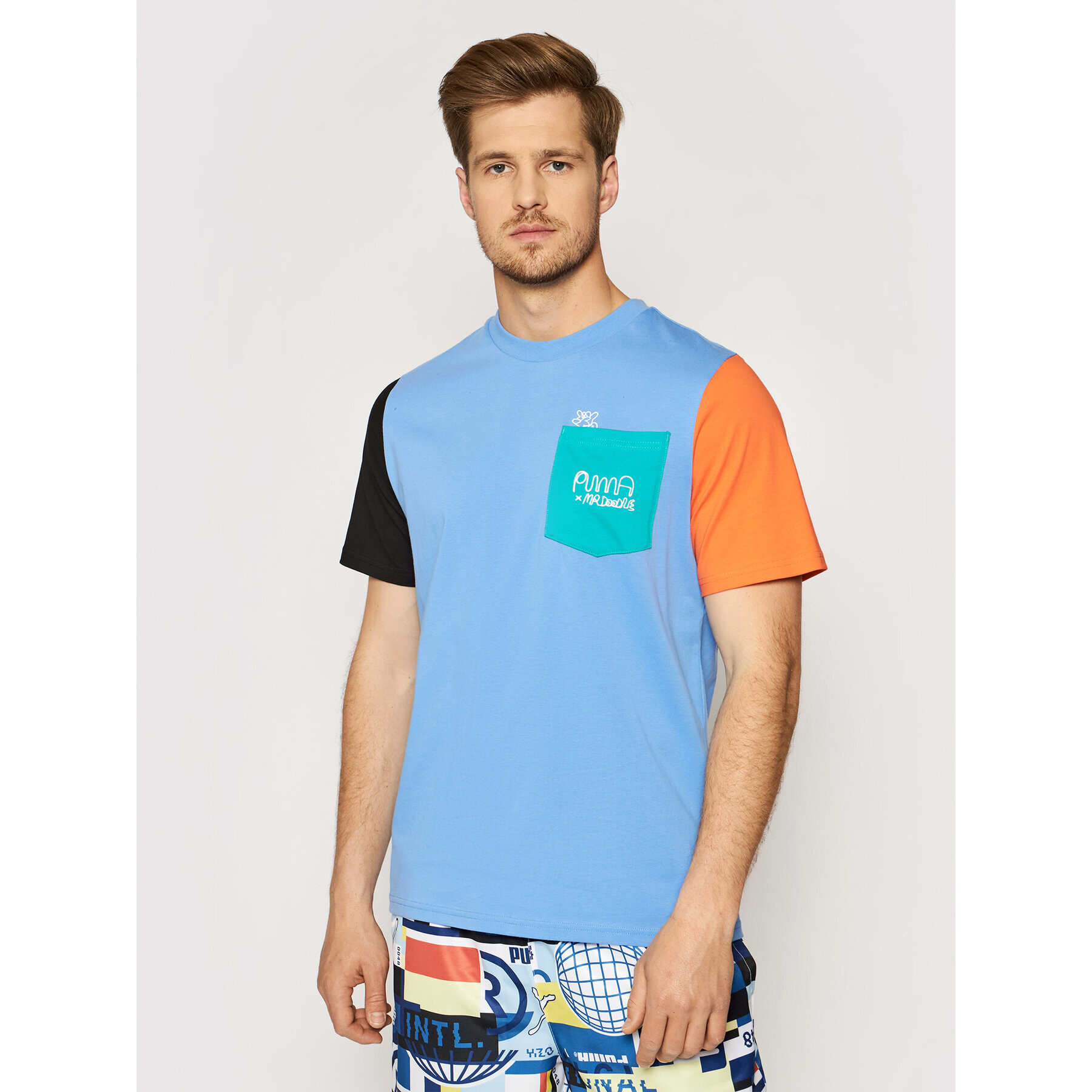 Puma Tricou MR DOODLE Colorblock 530652 Albastru Regular Fit - Pled.ro