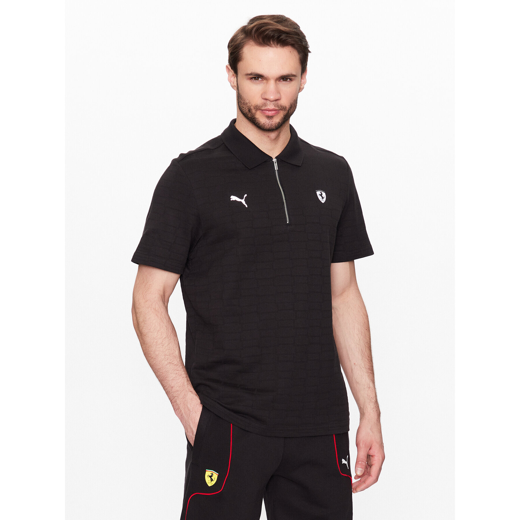 Puma Tricou polo Ferrari Style Jacquard 538331 Negru Slim Fit - Pled.ro