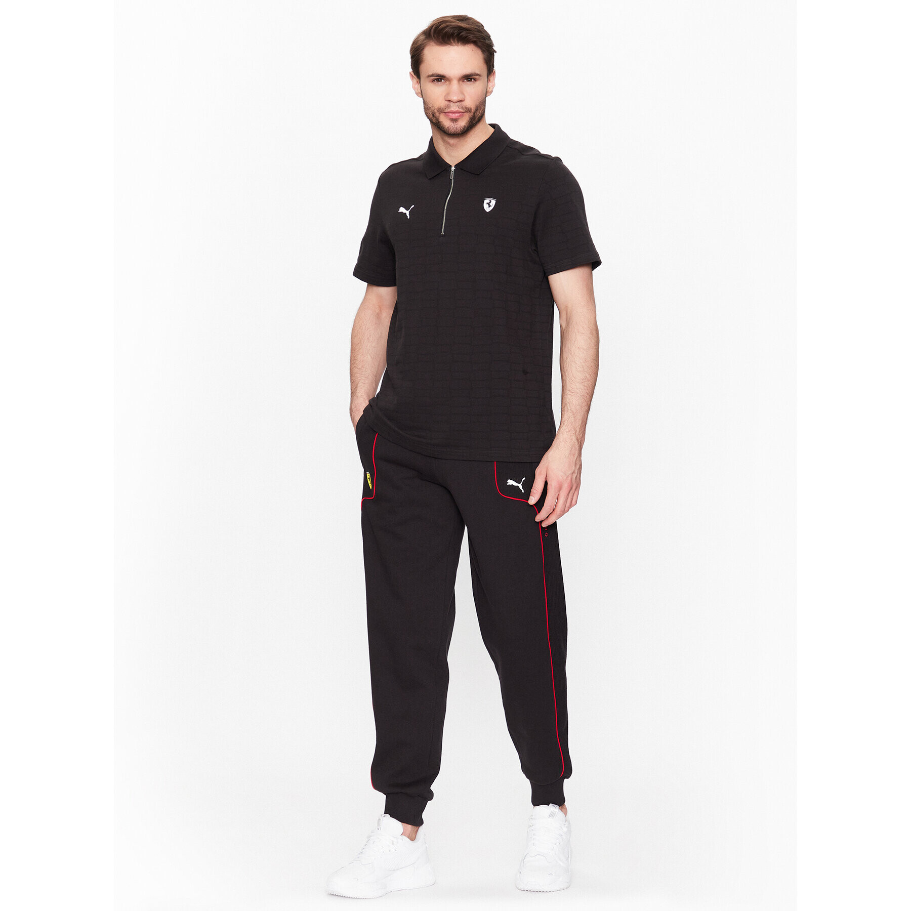 Puma Tricou polo Ferrari Style Jacquard 538331 Negru Slim Fit - Pled.ro