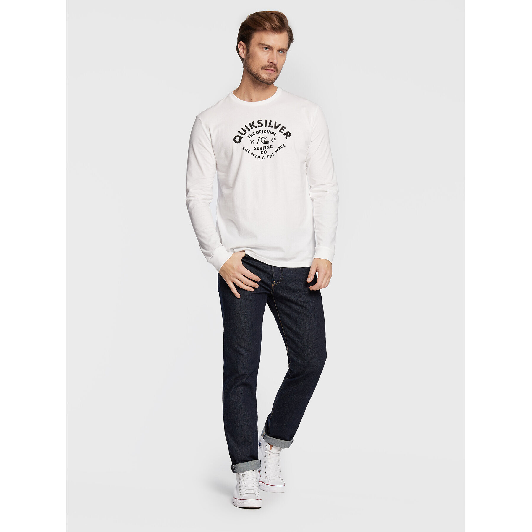 Quiksilver Longsleeve Script Talk EQYZT07055 Alb Classic Fit - Pled.ro