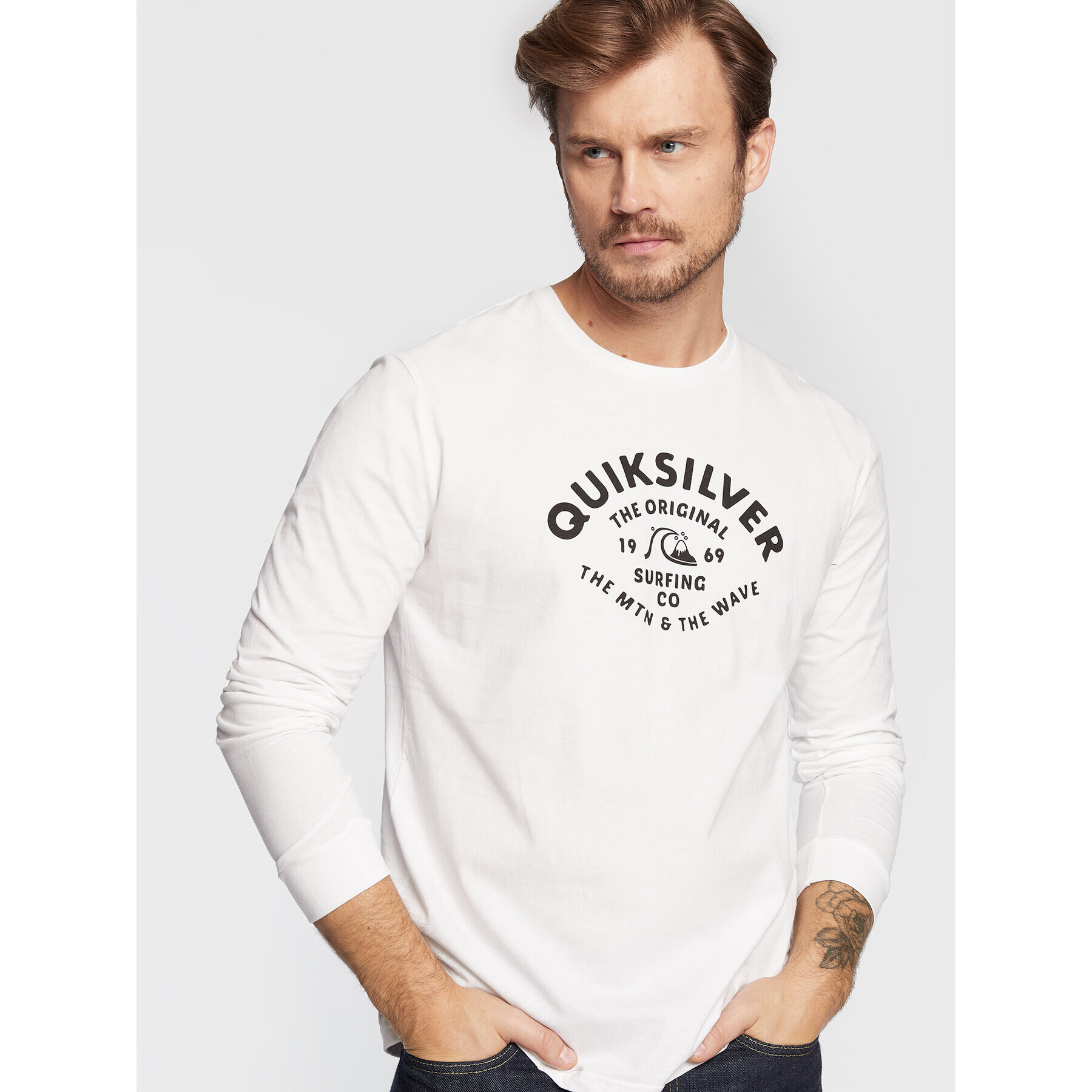 Quiksilver Longsleeve Script Talk EQYZT07055 Alb Classic Fit - Pled.ro