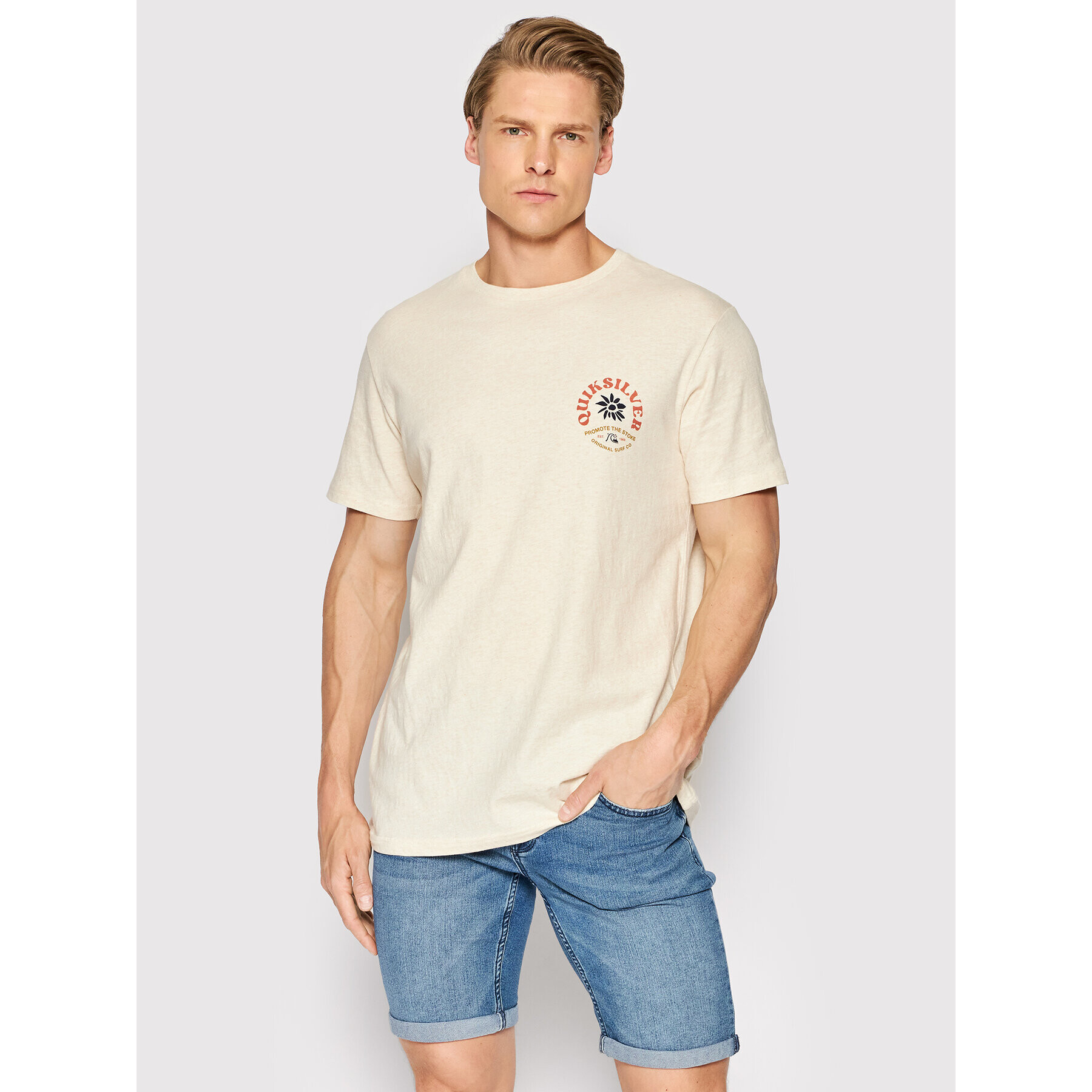 Quiksilver Tricou Simple Script EQYZT06697 Bej Regular Fit - Pled.ro