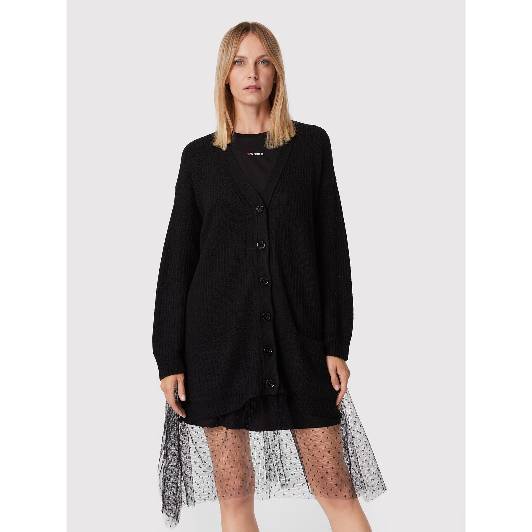 Red Valentino Cardigan 1R3KA04M Negru Relaxed Fit - Pled.ro