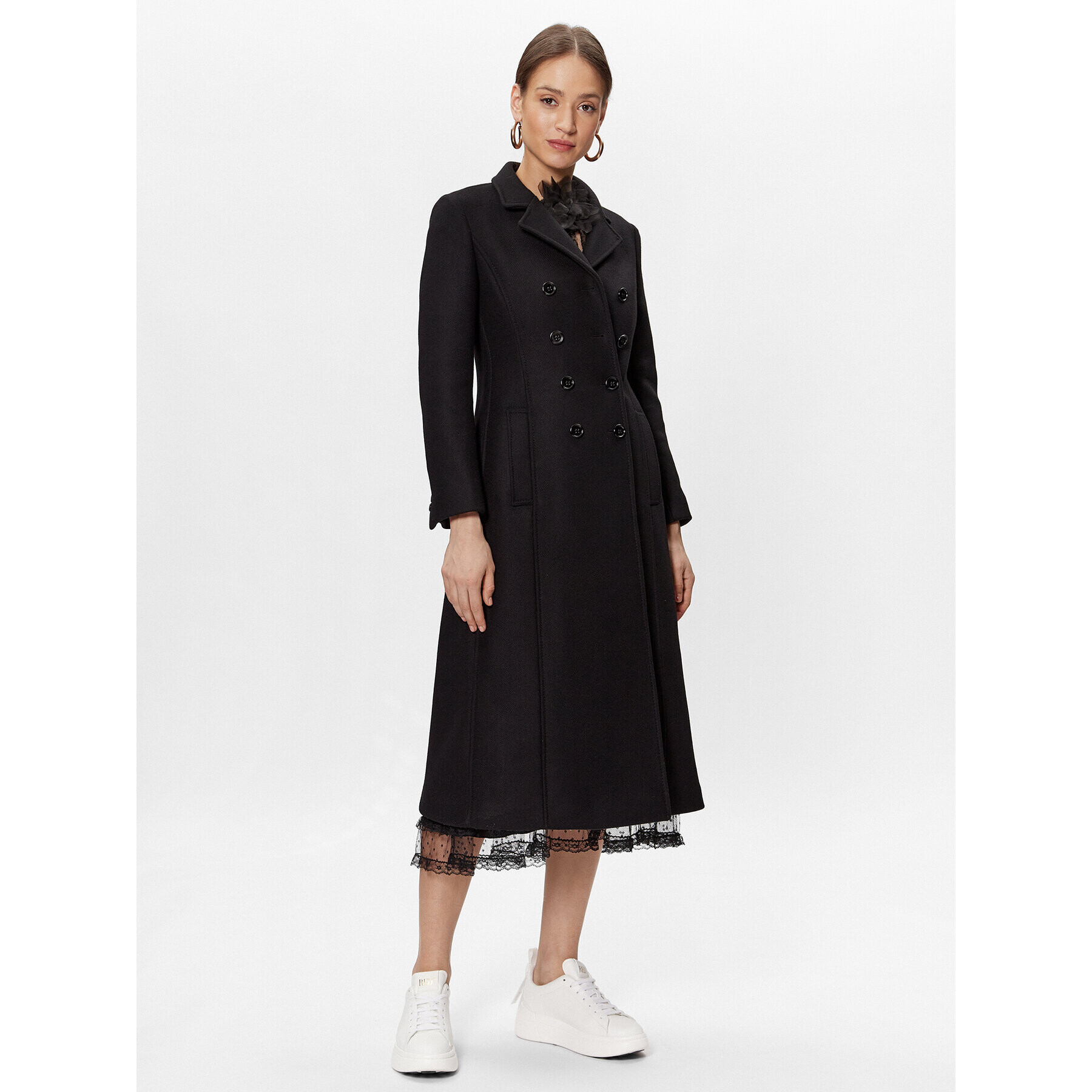 Red Valentino Palton de lână 1R0CAF505Y6 Negru Regular Fit - Pled.ro