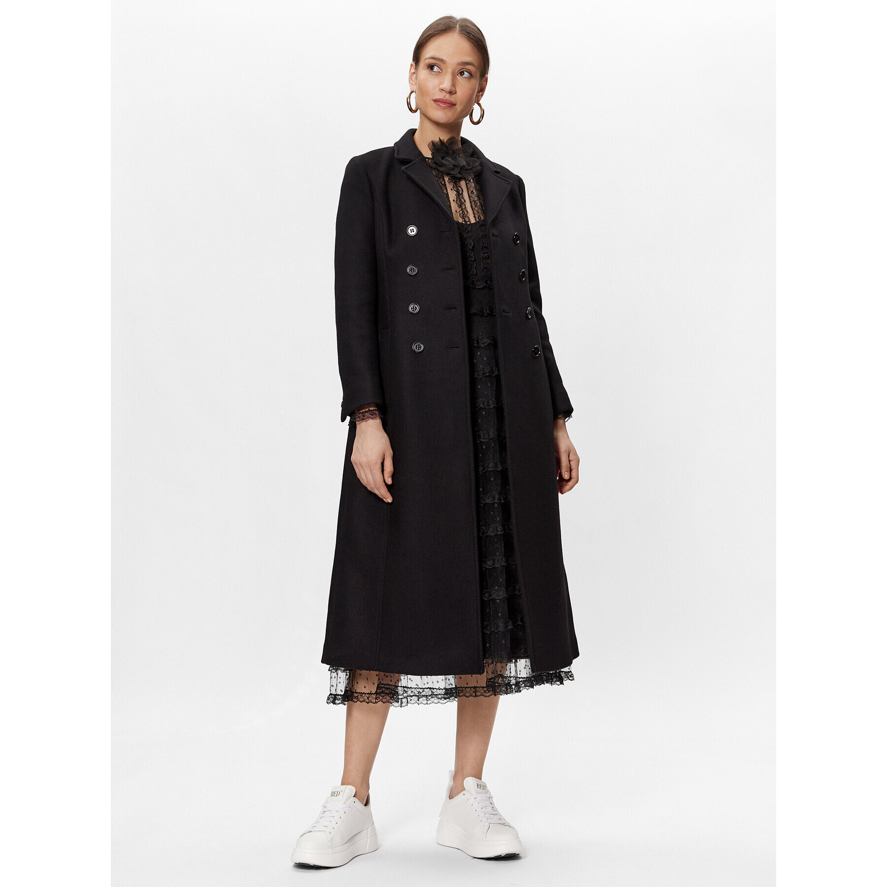 Red Valentino Palton de lână 1R0CAF505Y6 Negru Regular Fit - Pled.ro