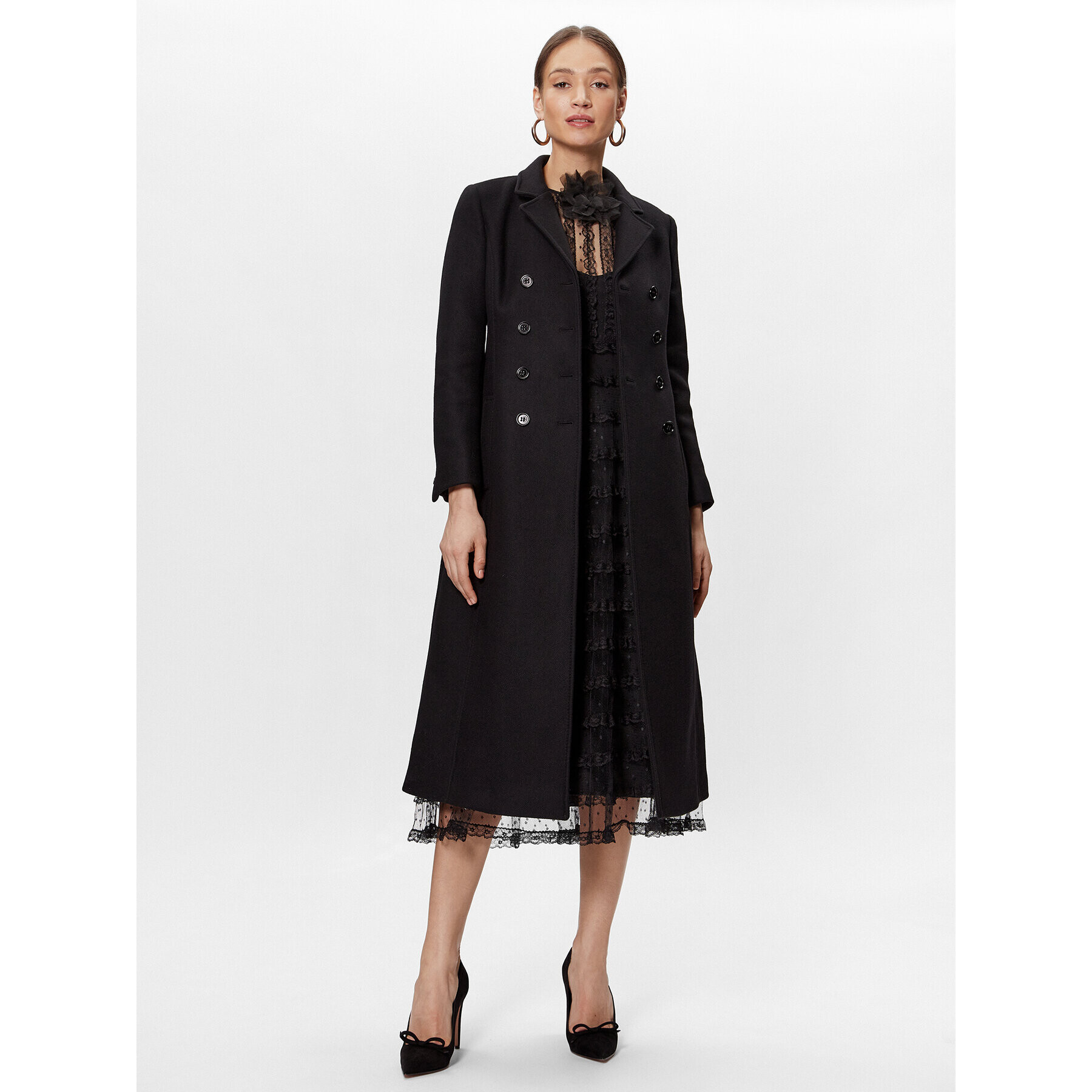 Red Valentino Palton de lână 1R0CAF505Y6 Negru Regular Fit - Pled.ro