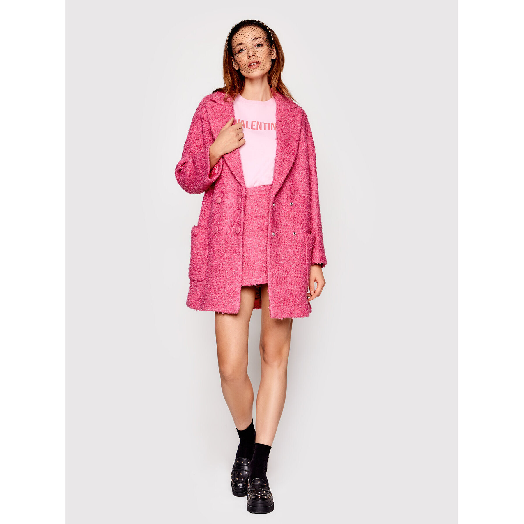 Red Valentino Palton de lână XR3CAE70 Roz Regular Fit - Pled.ro