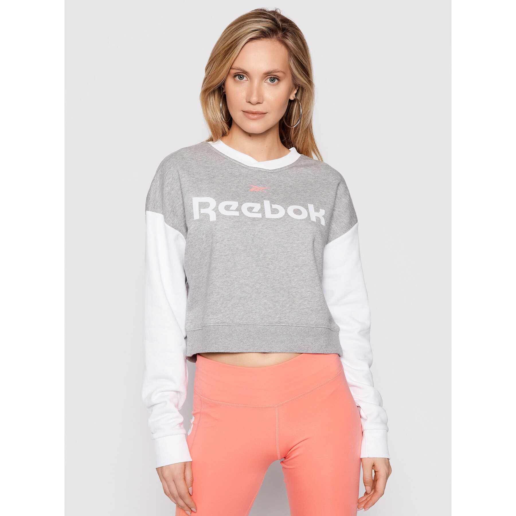 Reebok Bluză Linear Logo GN5419 Gri Oversize - Pled.ro