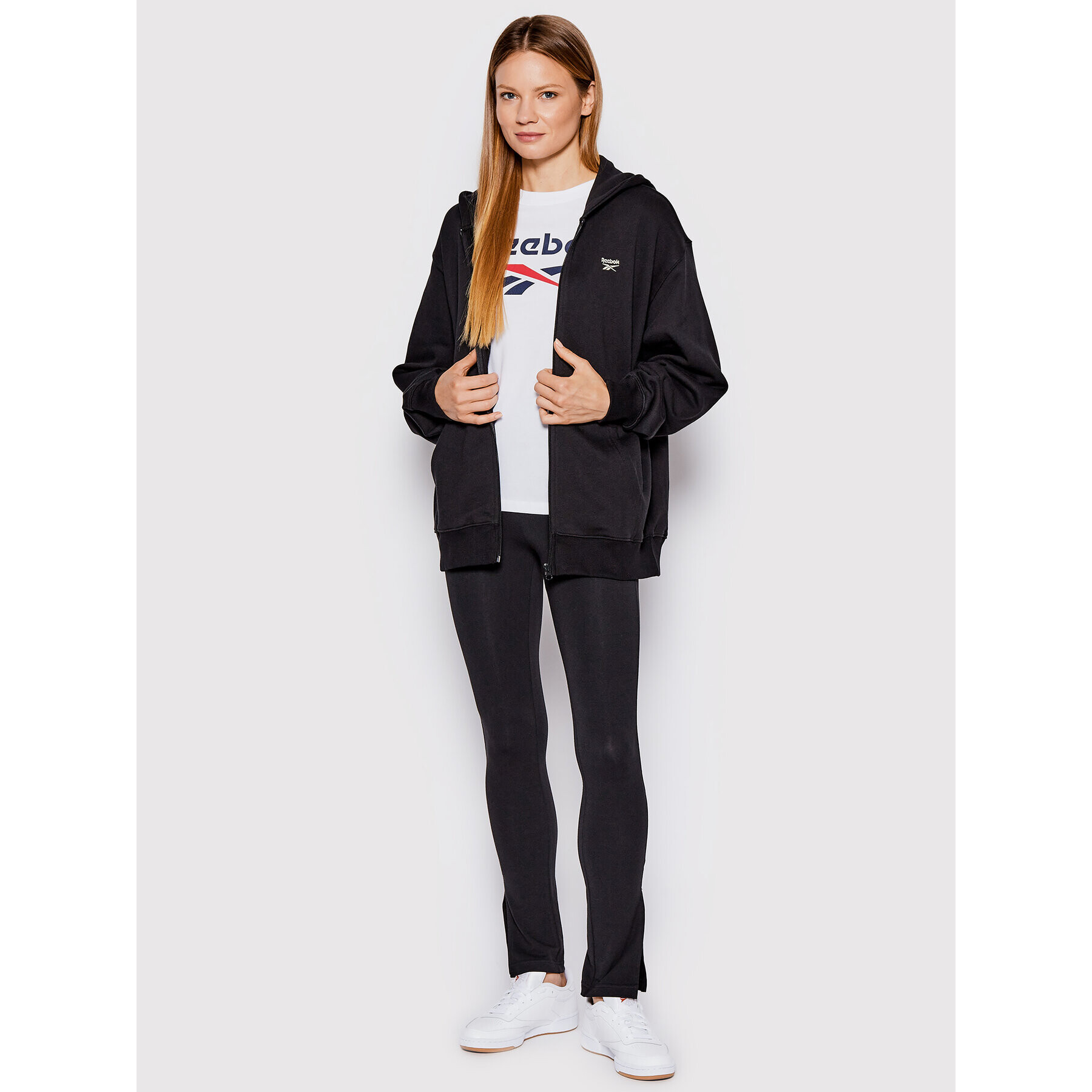 Reebok Bluză HH9735 Negru Loose Fit - Pled.ro