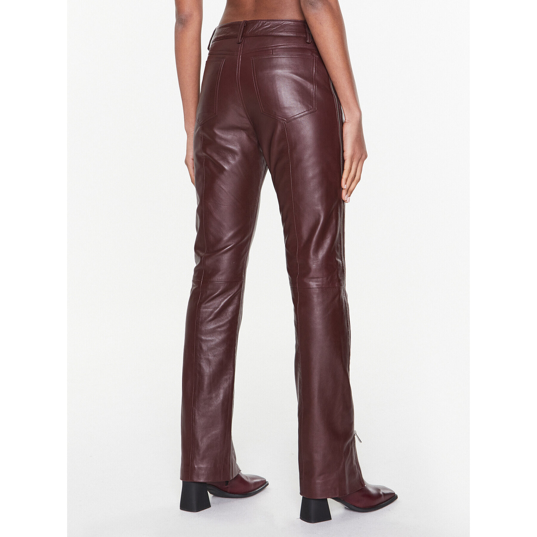 Remain Pandaloni de piele Leather Zipper RM2053 Vișiniu Straight Fit - Pled.ro