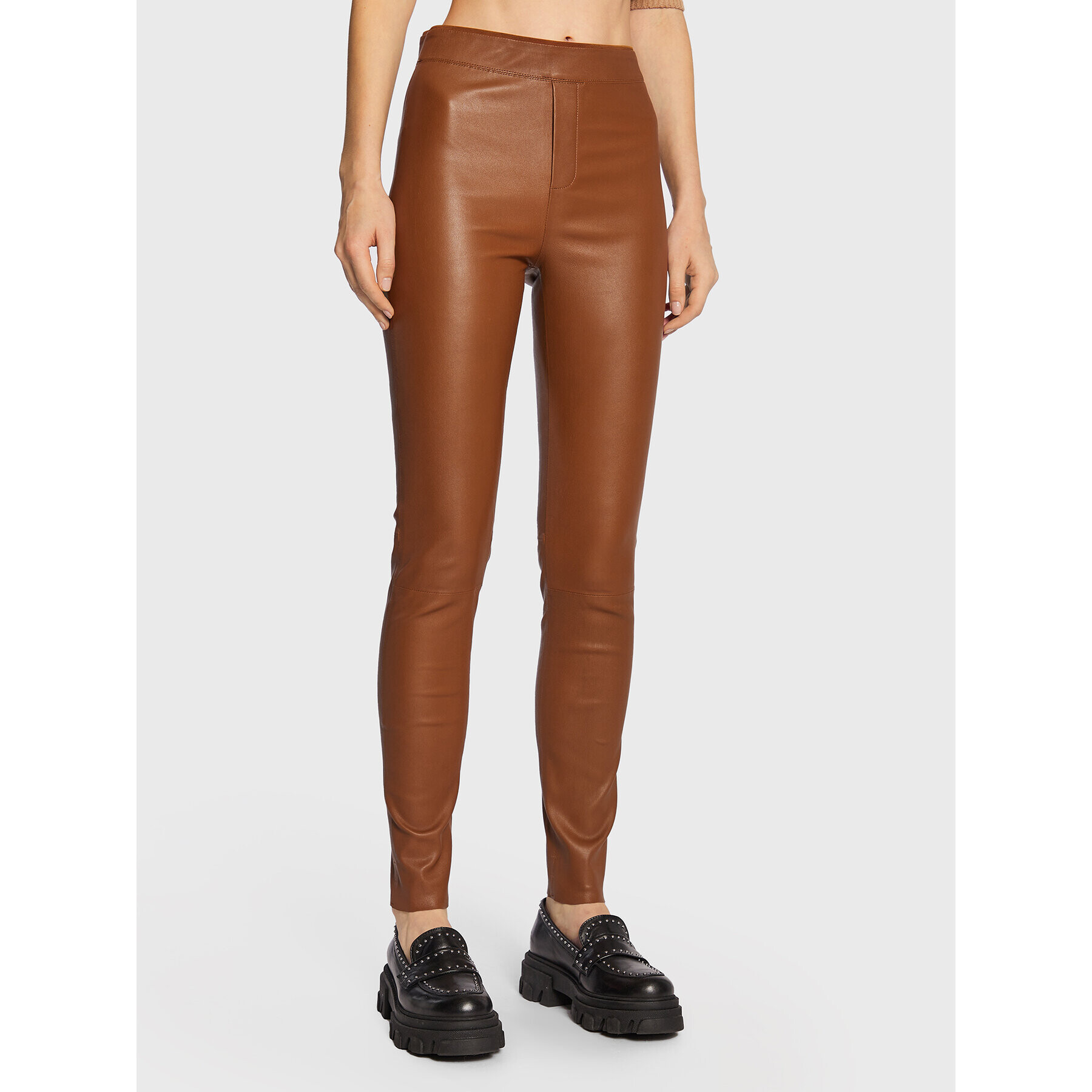 Remain Pandaloni de piele Snipe Leggings Leather RM1508 Maro Slim Fit - Pled.ro