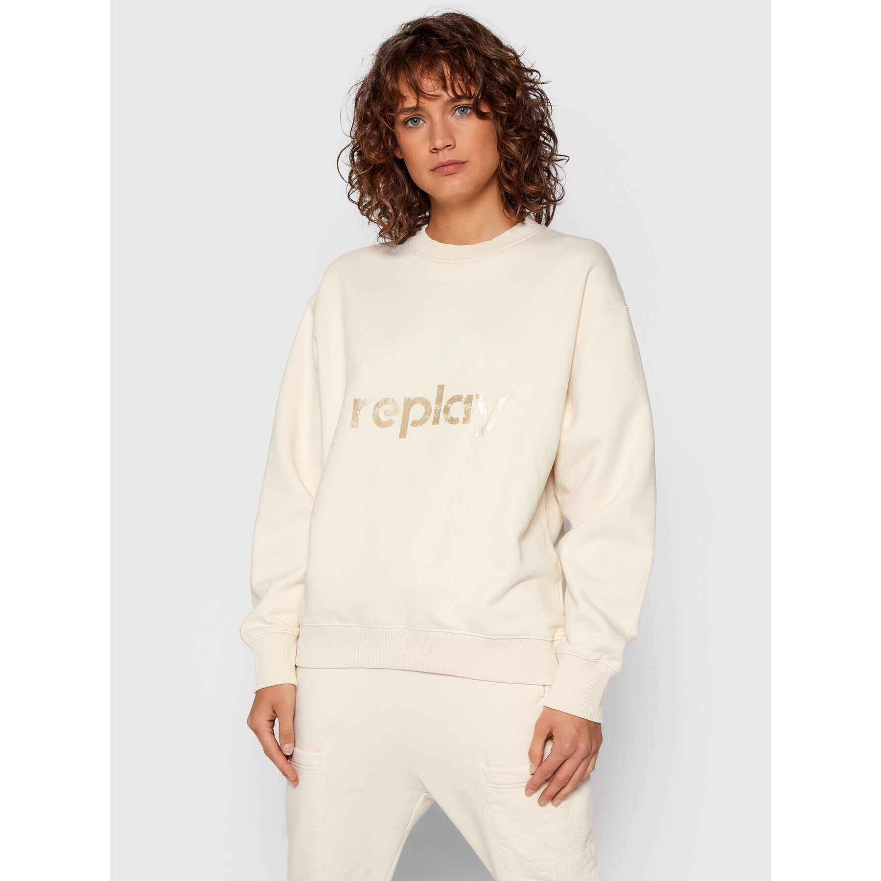 Replay Bluză W3586A.000.23190P Bej Oversize - Pled.ro