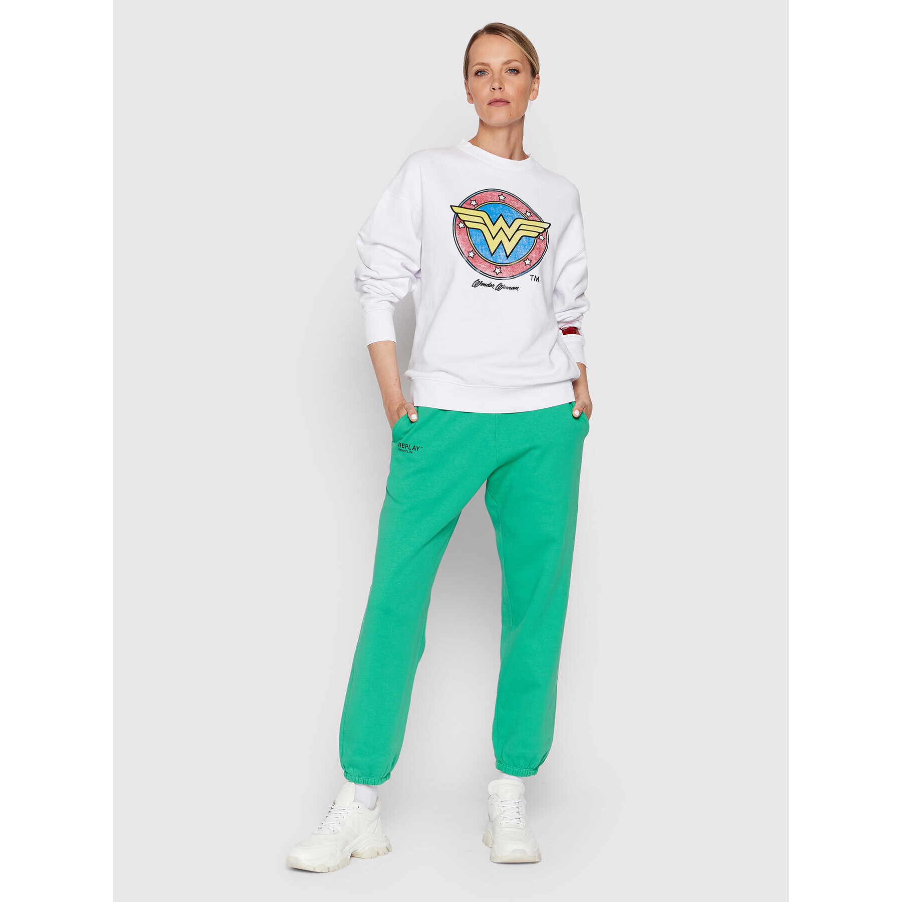 Replay Bluză W3586G.000.21842 Alb Relaxed Fit - Pled.ro