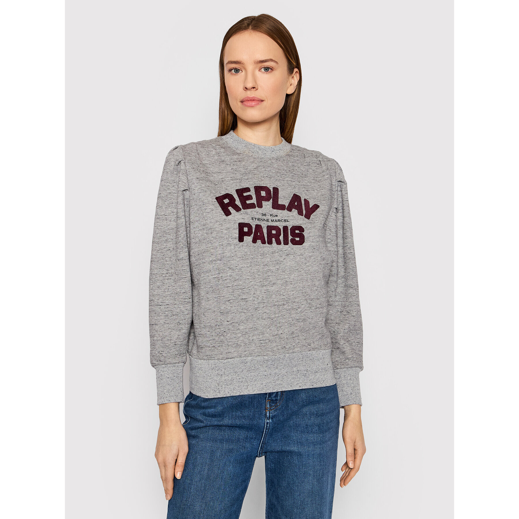 Replay Bluză W3609A.000.22664 Gri Regular Fit - Pled.ro