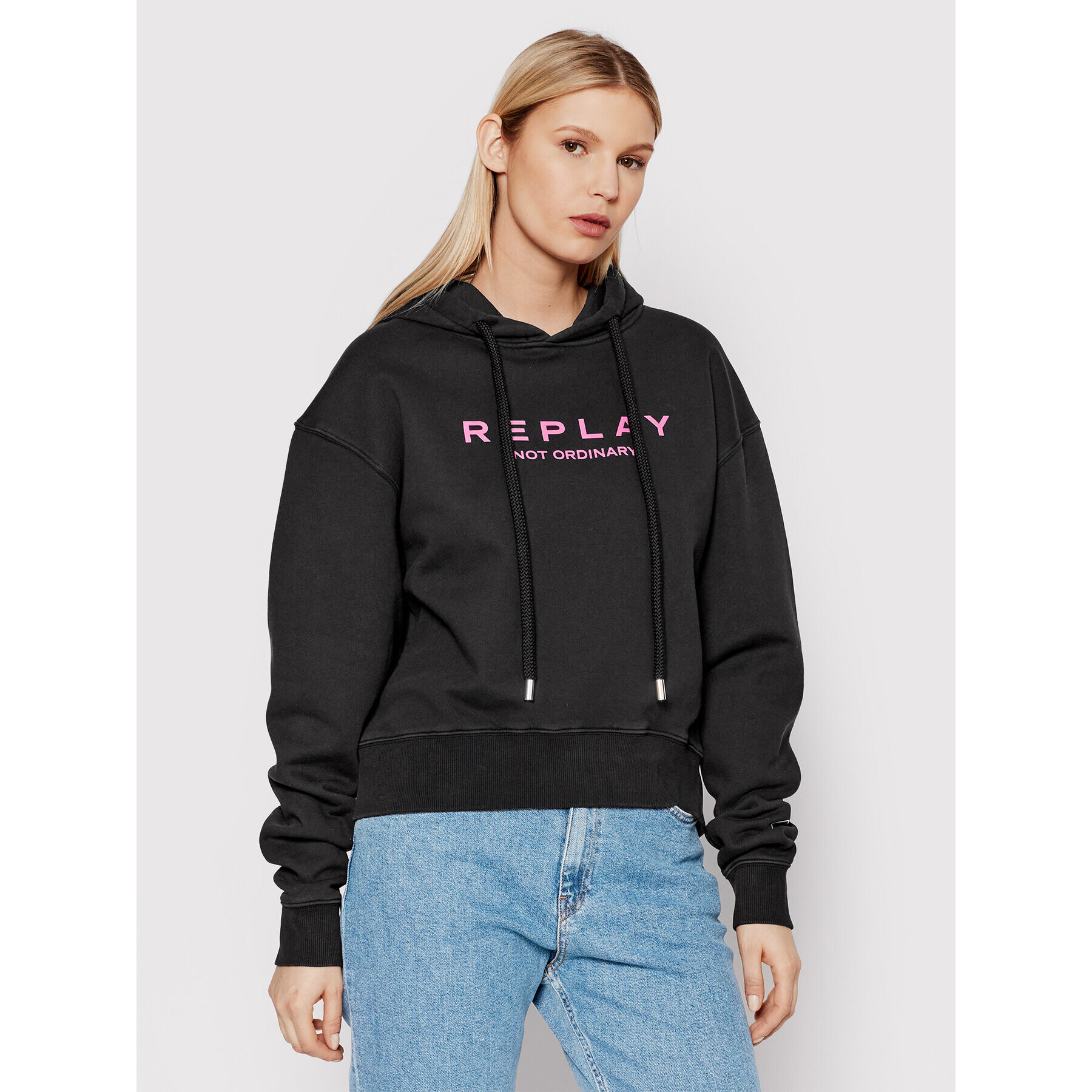 Replay Bluză W3615.000.23190G Negru Relaxed Fit - Pled.ro