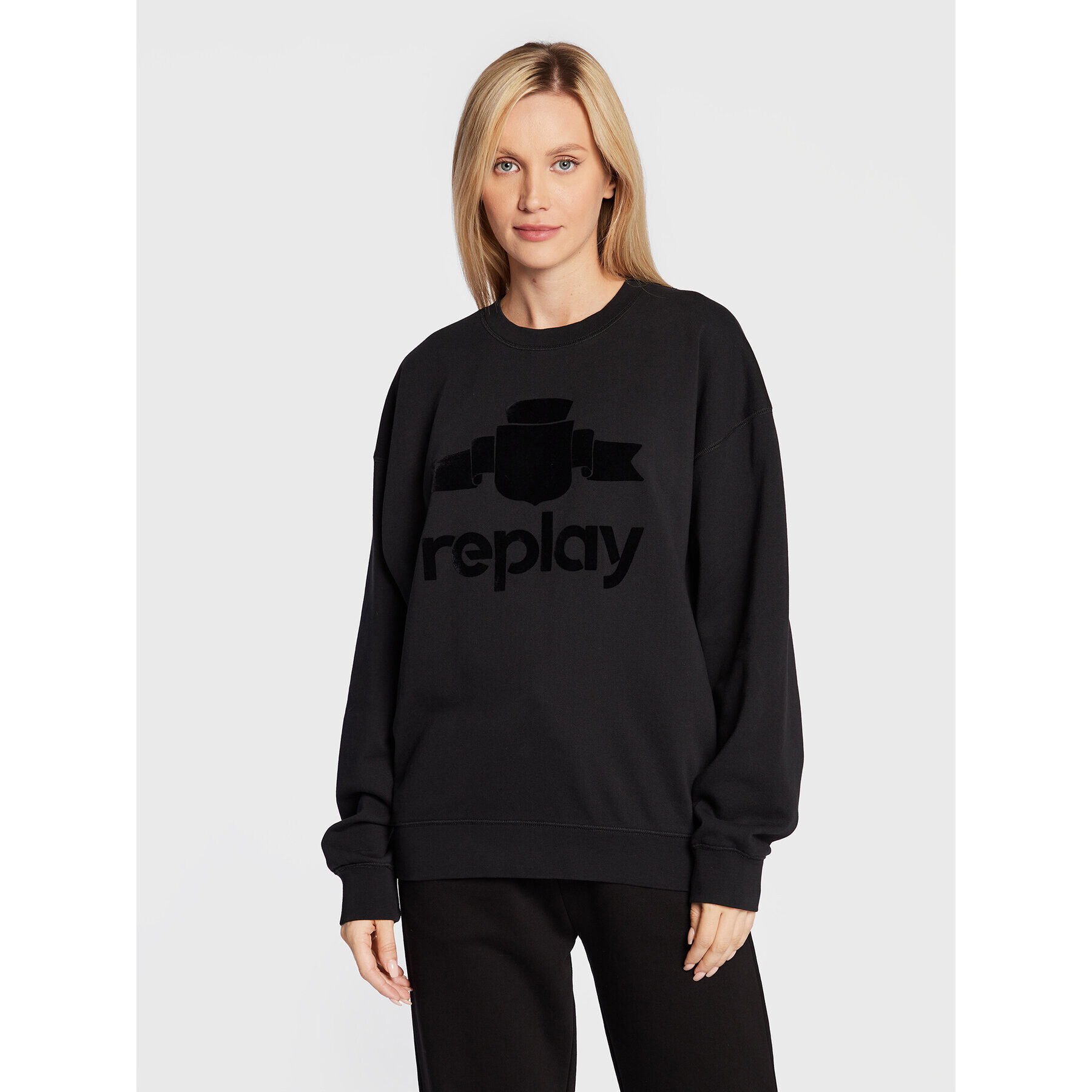 Replay Bluză W3638C.000.23358P Negru Relaxed Fit - Pled.ro