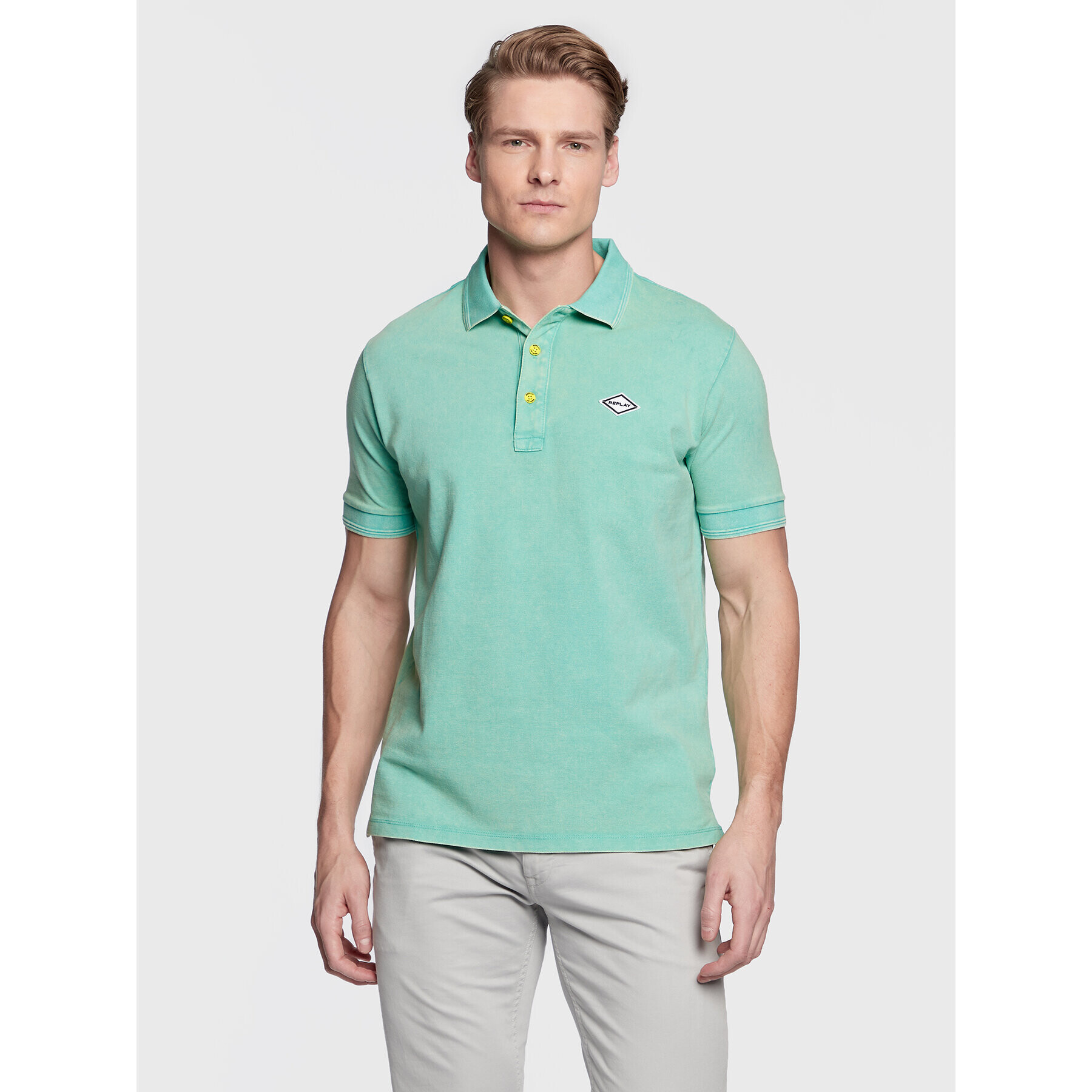 Replay Tricou polo M3070A.000.22696M Verde Regular Fit - Pled.ro