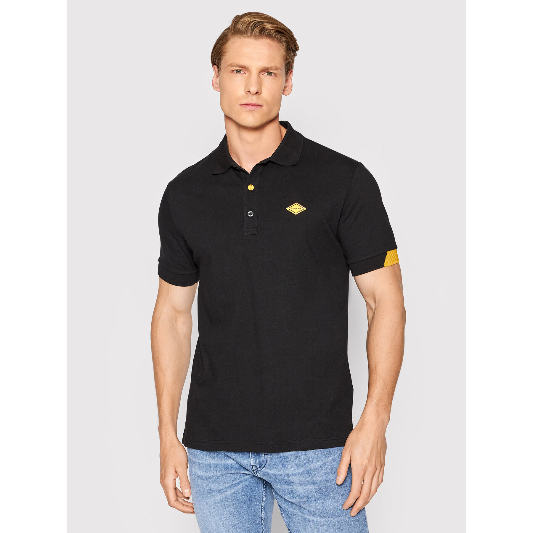 Replay Tricou polo M3540.000.20623 Negru Regular Fit - Pled.ro