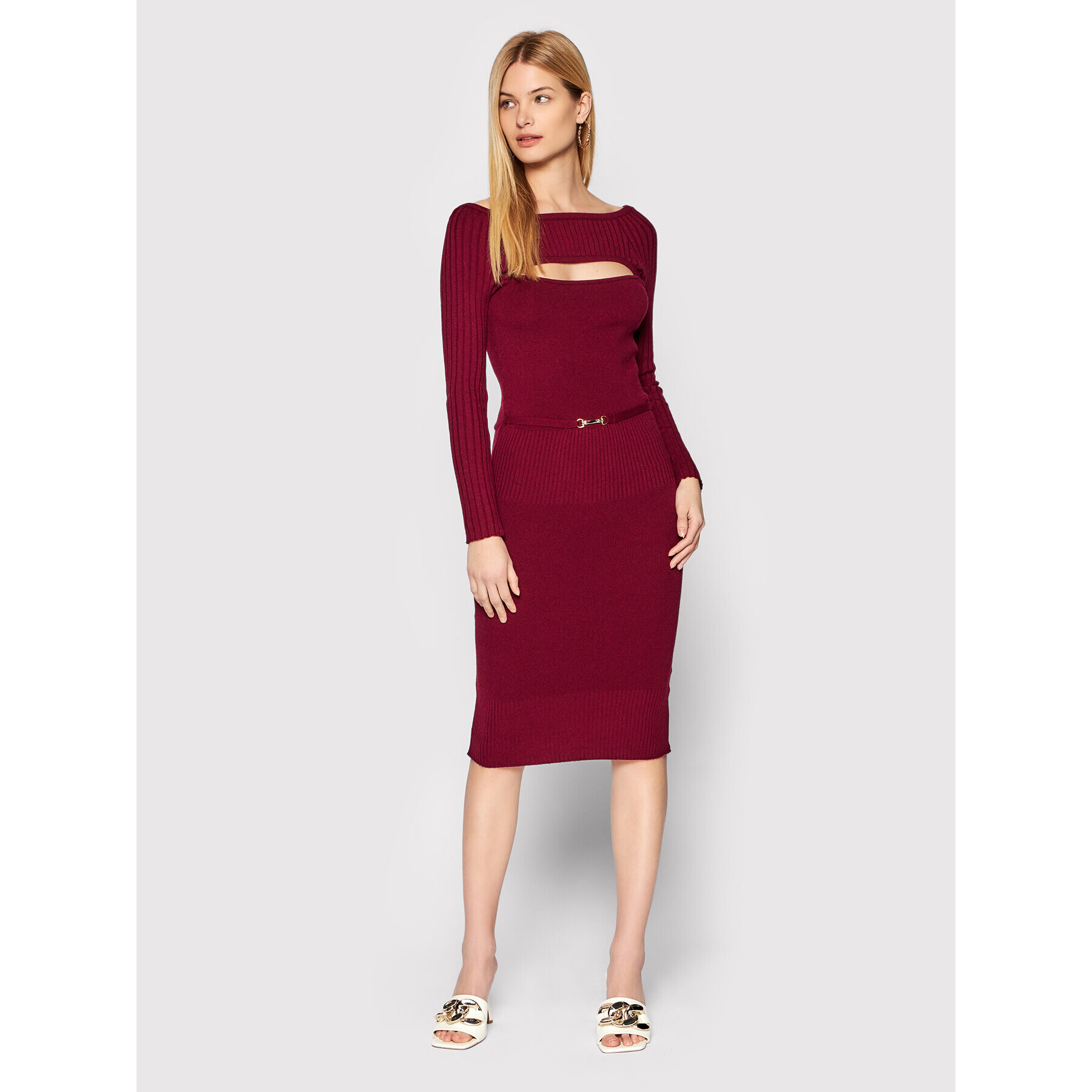 Rinascimento Rochie tricotată CFM0010521003 Vișiniu Slim Fit - Pled.ro