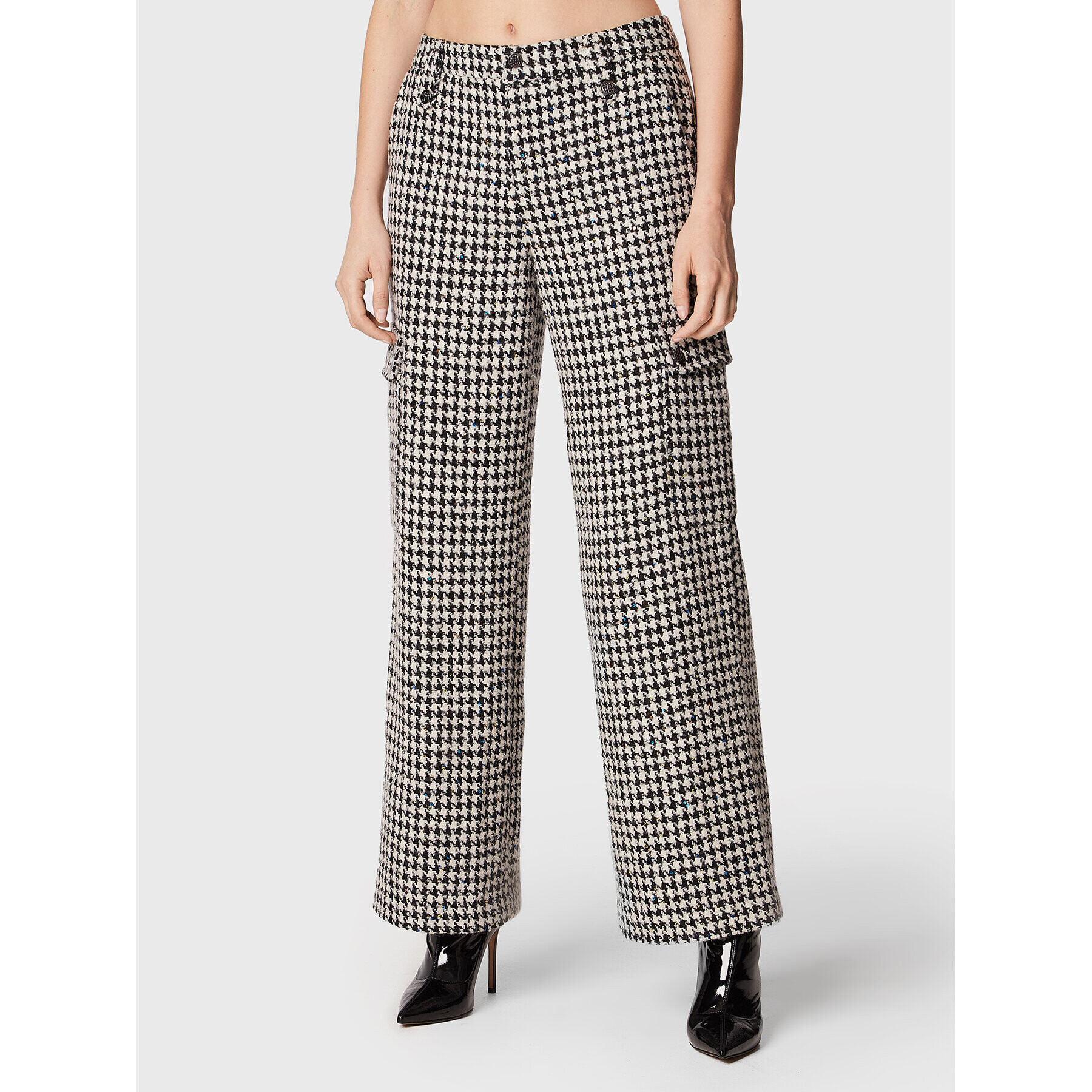 ROTATE Pantaloni din material Sparkly Houndstooth RT1901 Alb Relaxed Fit - Pled.ro