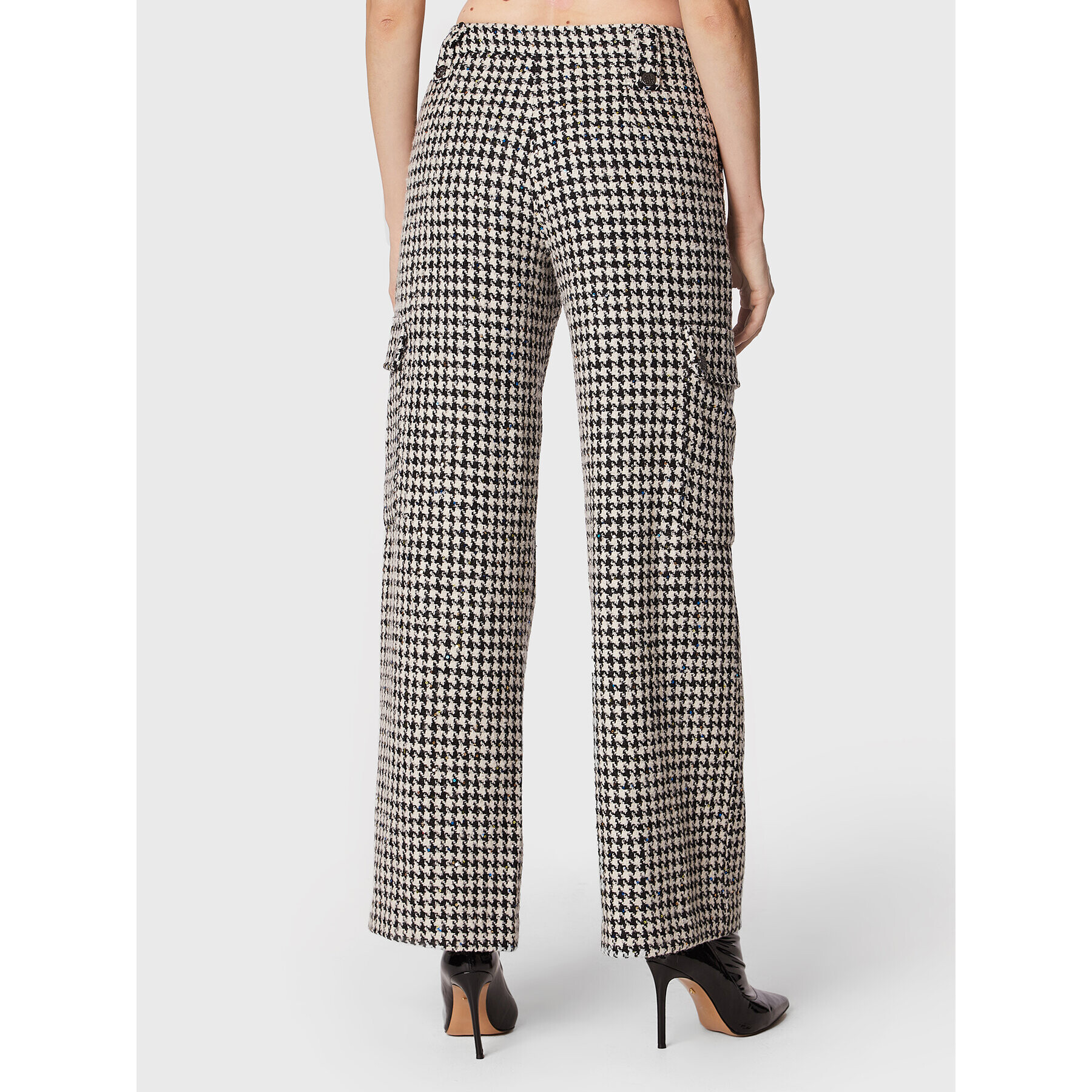 ROTATE Pantaloni din material Sparkly Houndstooth RT1901 Alb Relaxed Fit - Pled.ro