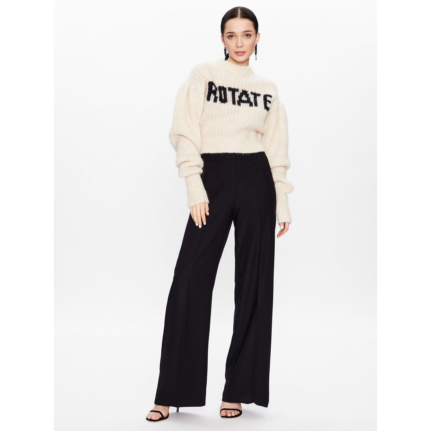 ROTATE Pulover Knit Puff Sleeve RT2287 Écru Regular Fit - Pled.ro