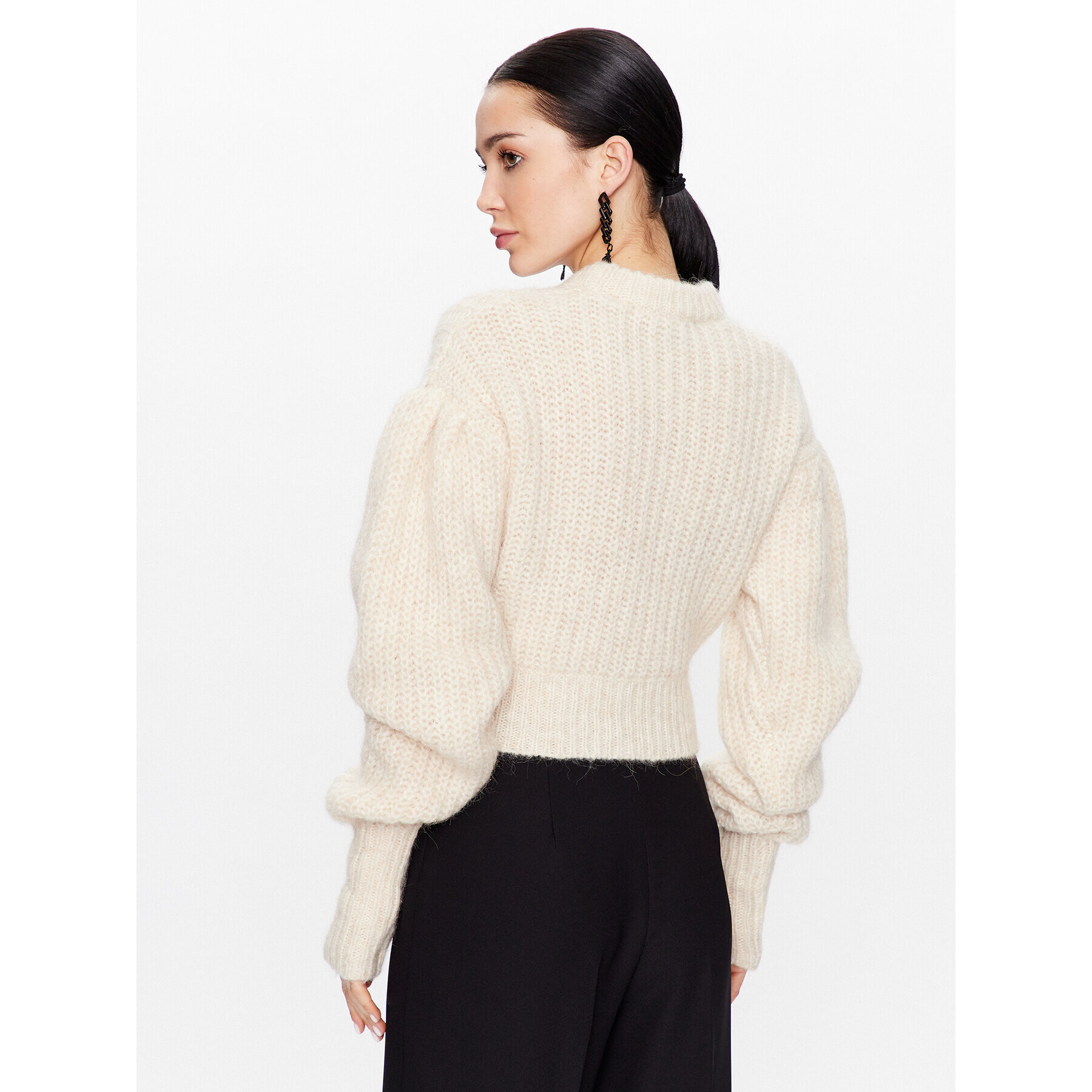 ROTATE Pulover Knit Puff Sleeve RT2287 Écru Regular Fit - Pled.ro