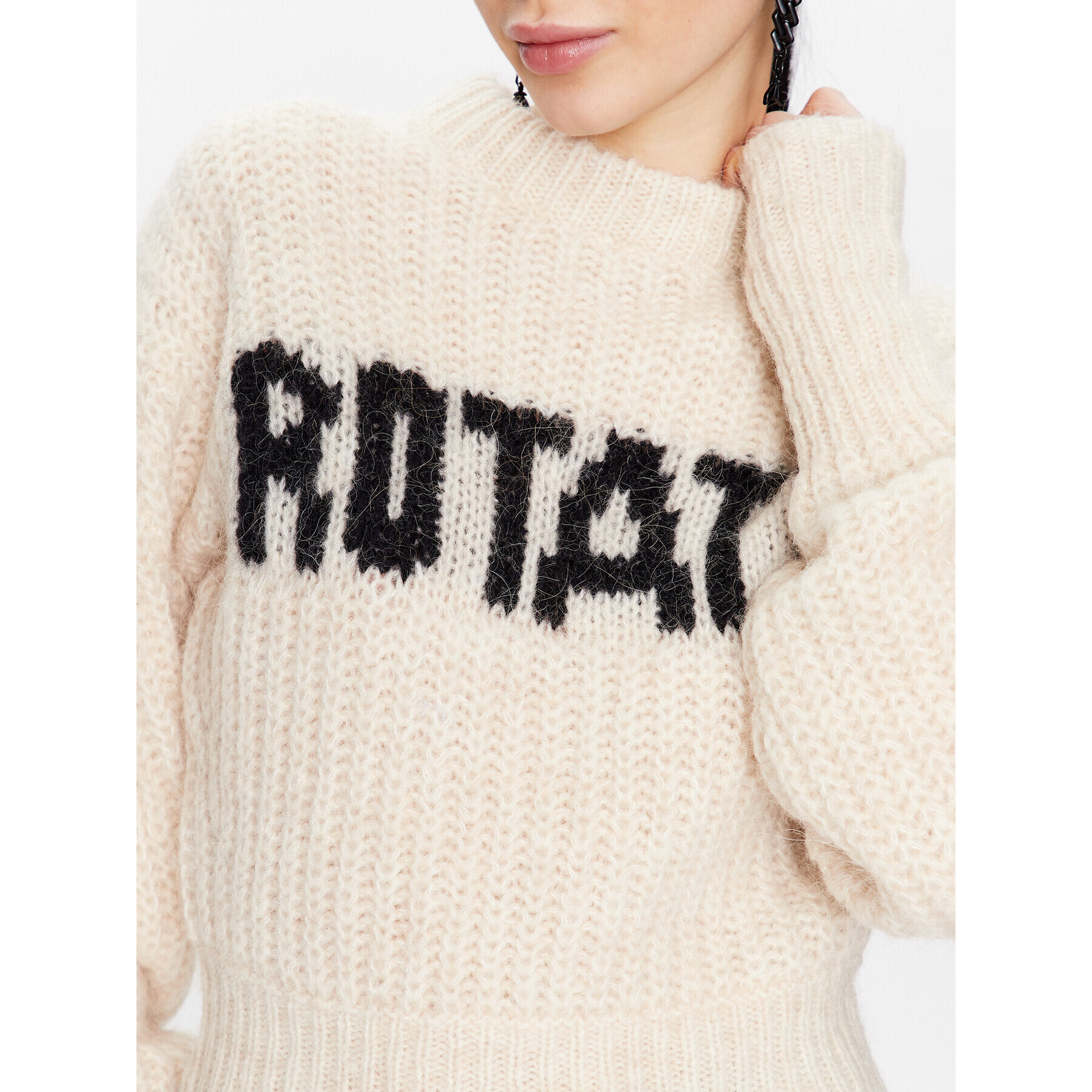 ROTATE Pulover Knit Puff Sleeve RT2287 Écru Regular Fit - Pled.ro