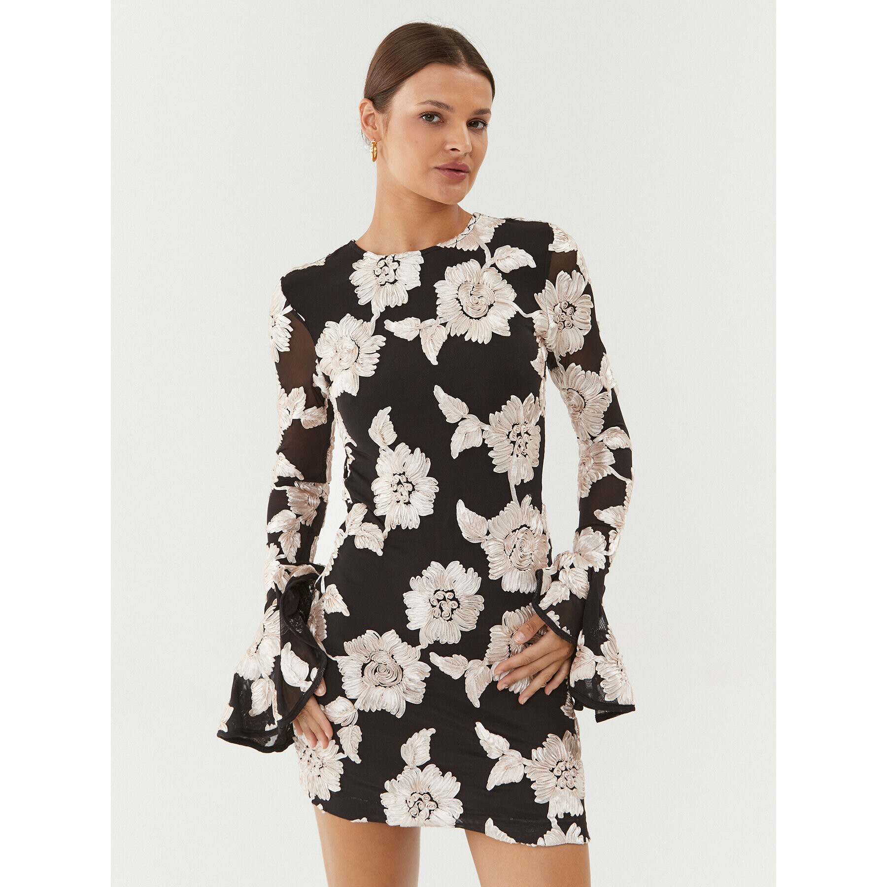 ROTATE Rochie cocktail Flower 1101432789 Negru Slim Fit - Pled.ro