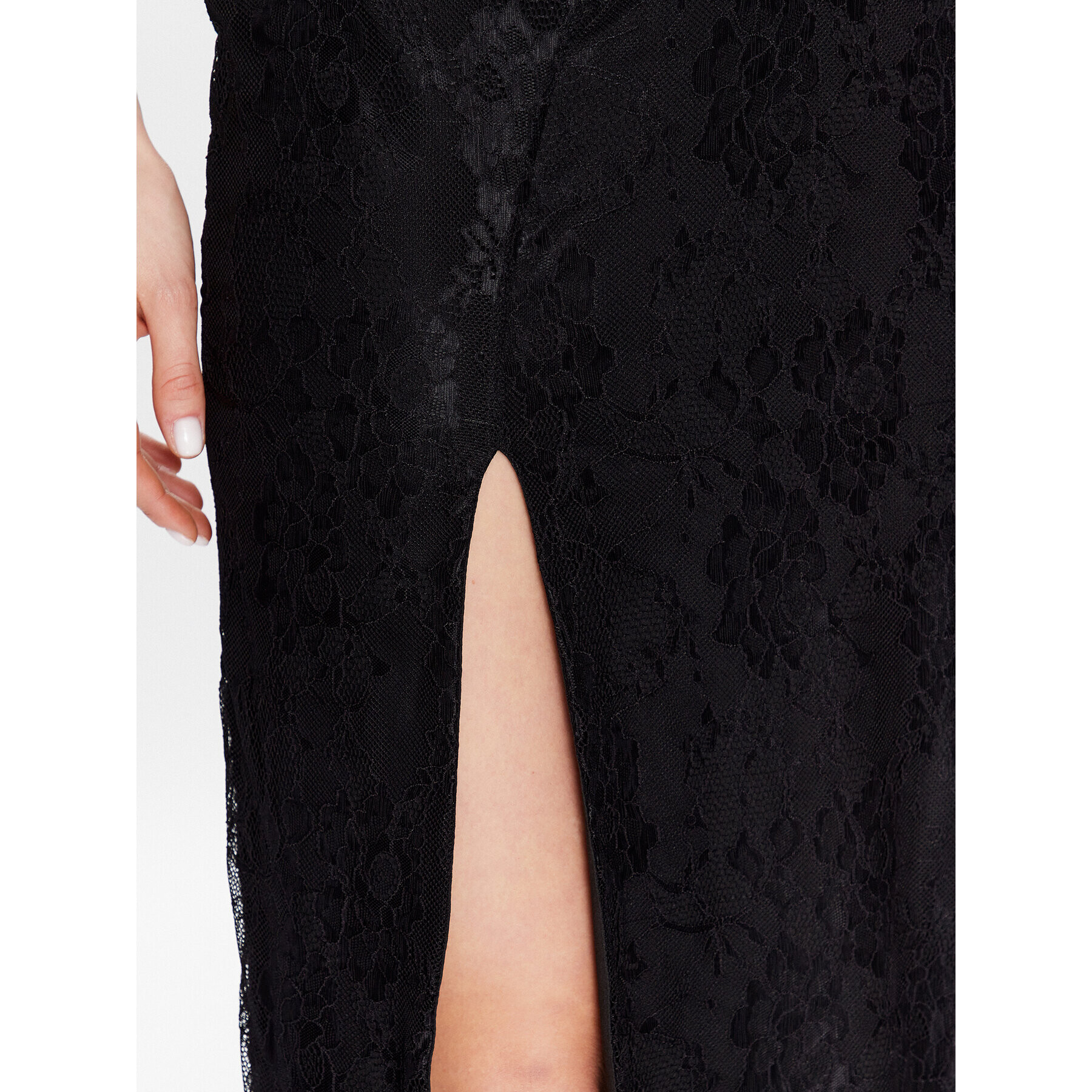 ROTATE Rochie cocktail Mesh Lace Slit RT2496 Negru Slim Fit - Pled.ro