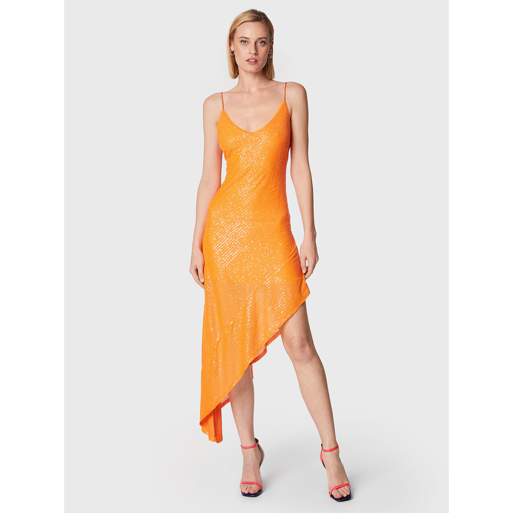 ROTATE Rochie cocktail Sequins RT1960 Portocaliu Regular Fit - Pled.ro