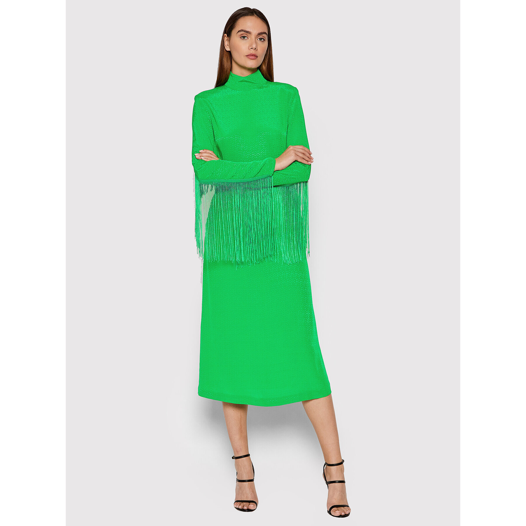 ROTATE Rochie de zi Reba Fringe RT872 Verde Loose Fit - Pled.ro