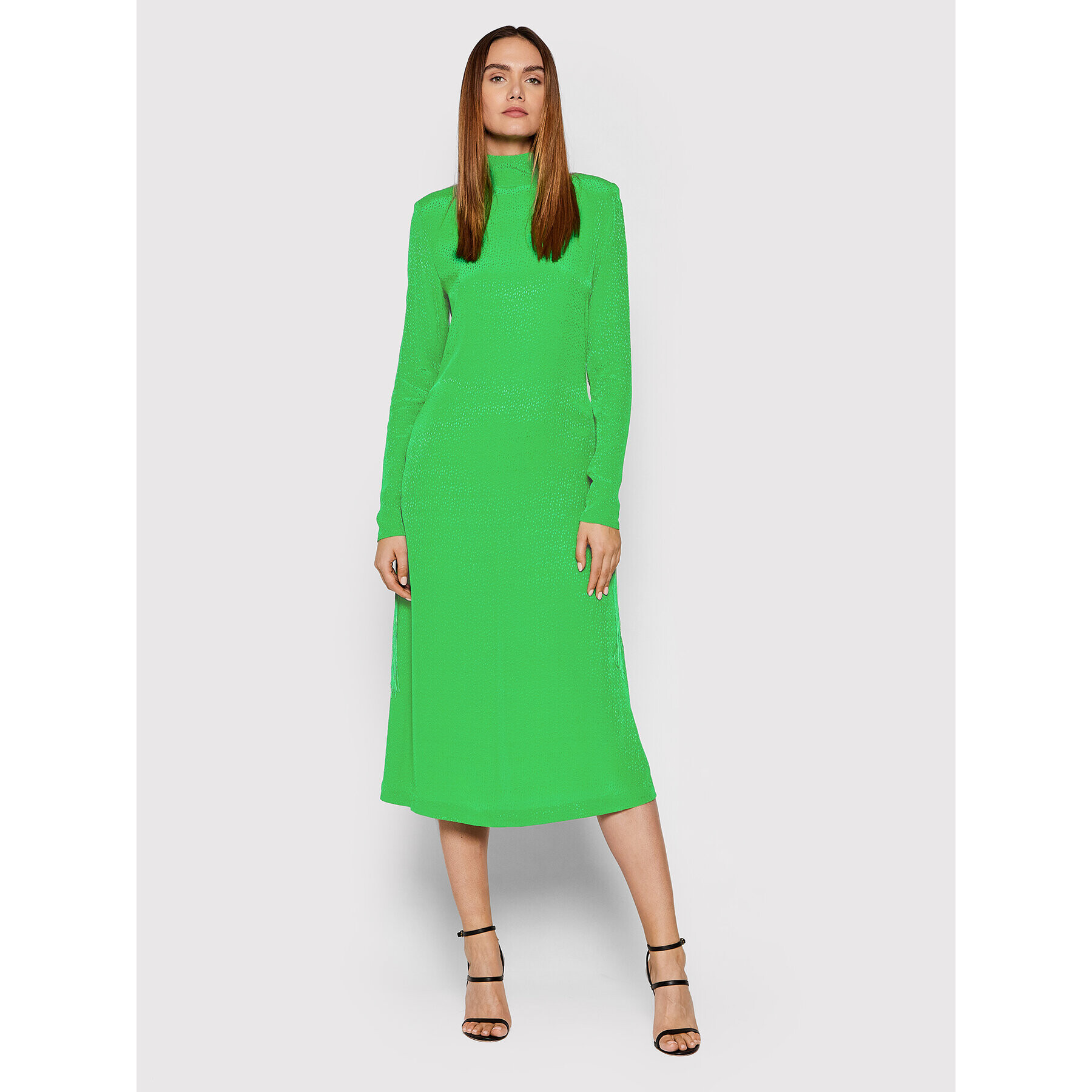 ROTATE Rochie de zi Reba Fringe RT872 Verde Loose Fit - Pled.ro