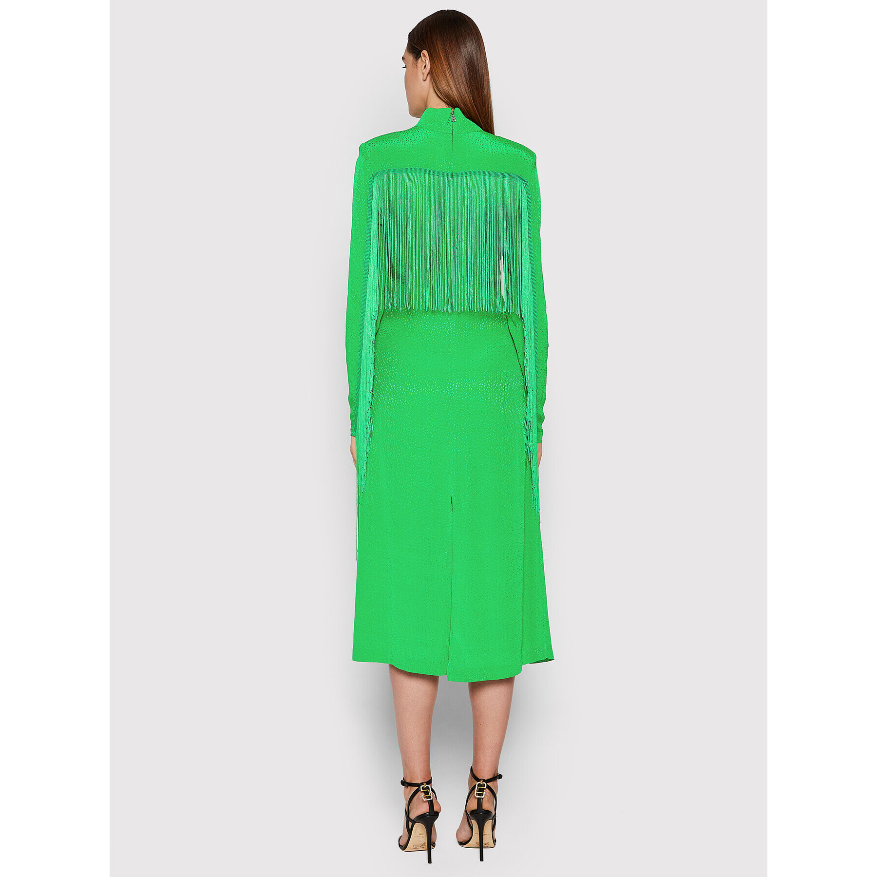 ROTATE Rochie de zi Reba Fringe RT872 Verde Loose Fit - Pled.ro