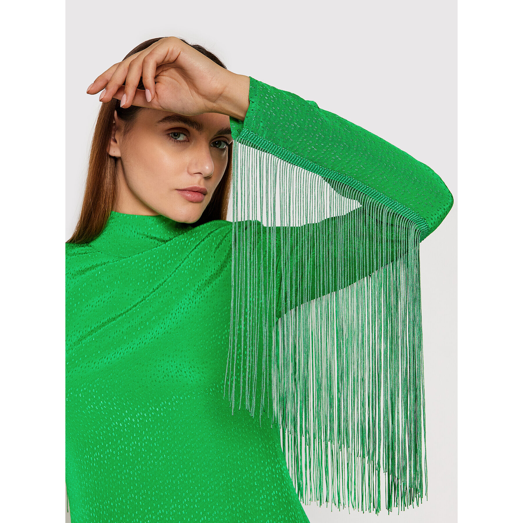 ROTATE Rochie de zi Reba Fringe RT872 Verde Loose Fit - Pled.ro