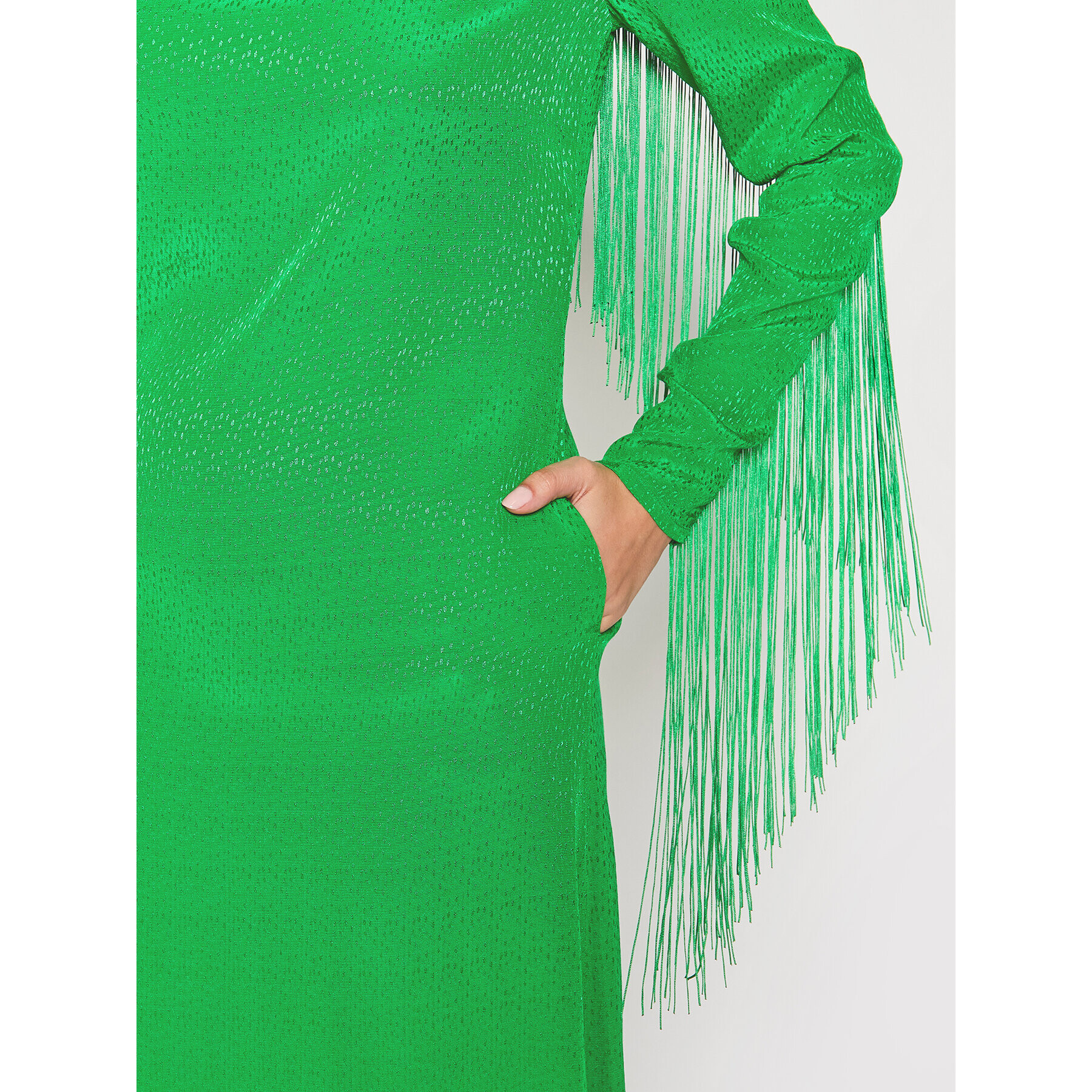 ROTATE Rochie de zi Reba Fringe RT872 Verde Loose Fit - Pled.ro