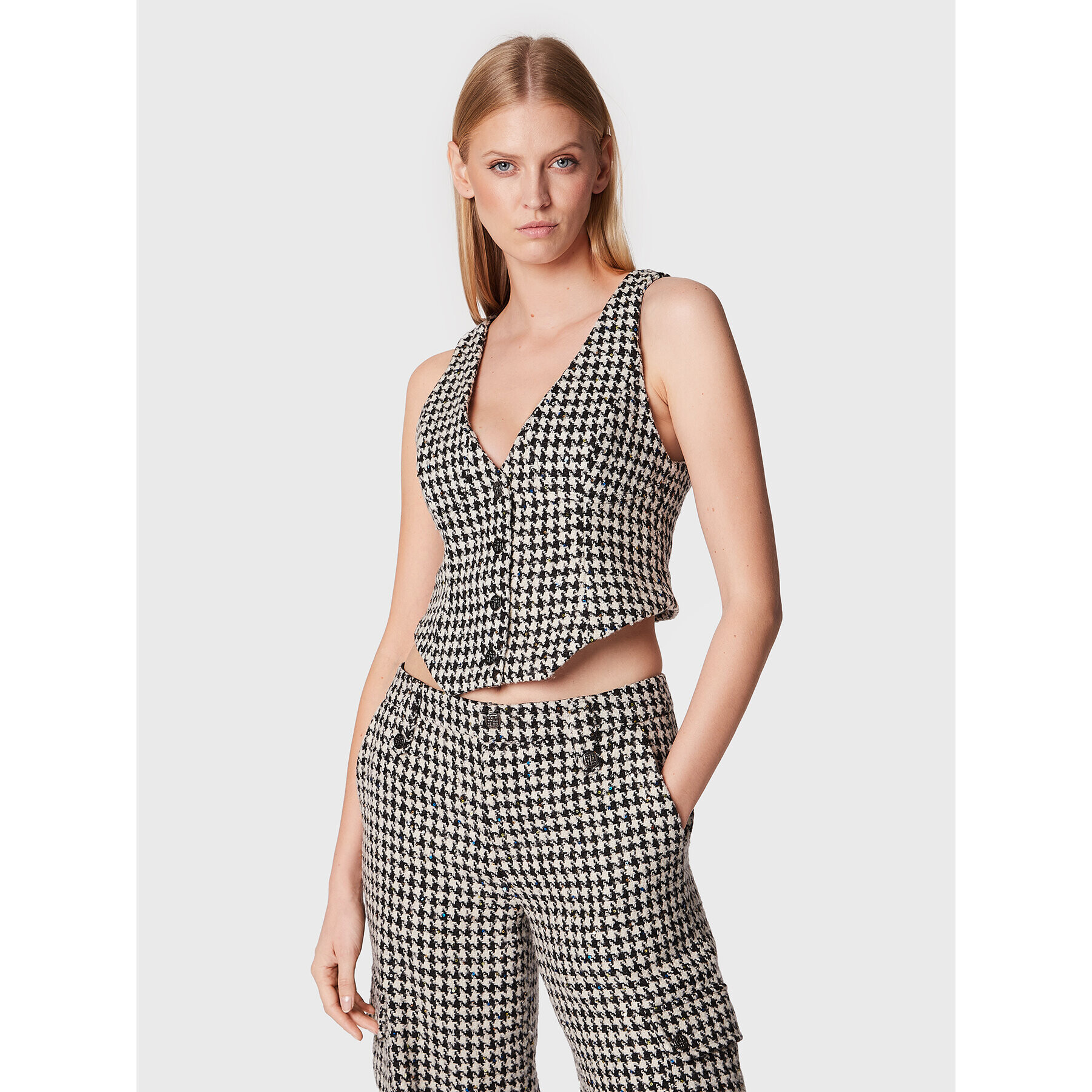 ROTATE Vestă Sparkly Houndstooth RT1903 Alb Slim Fit - Pled.ro