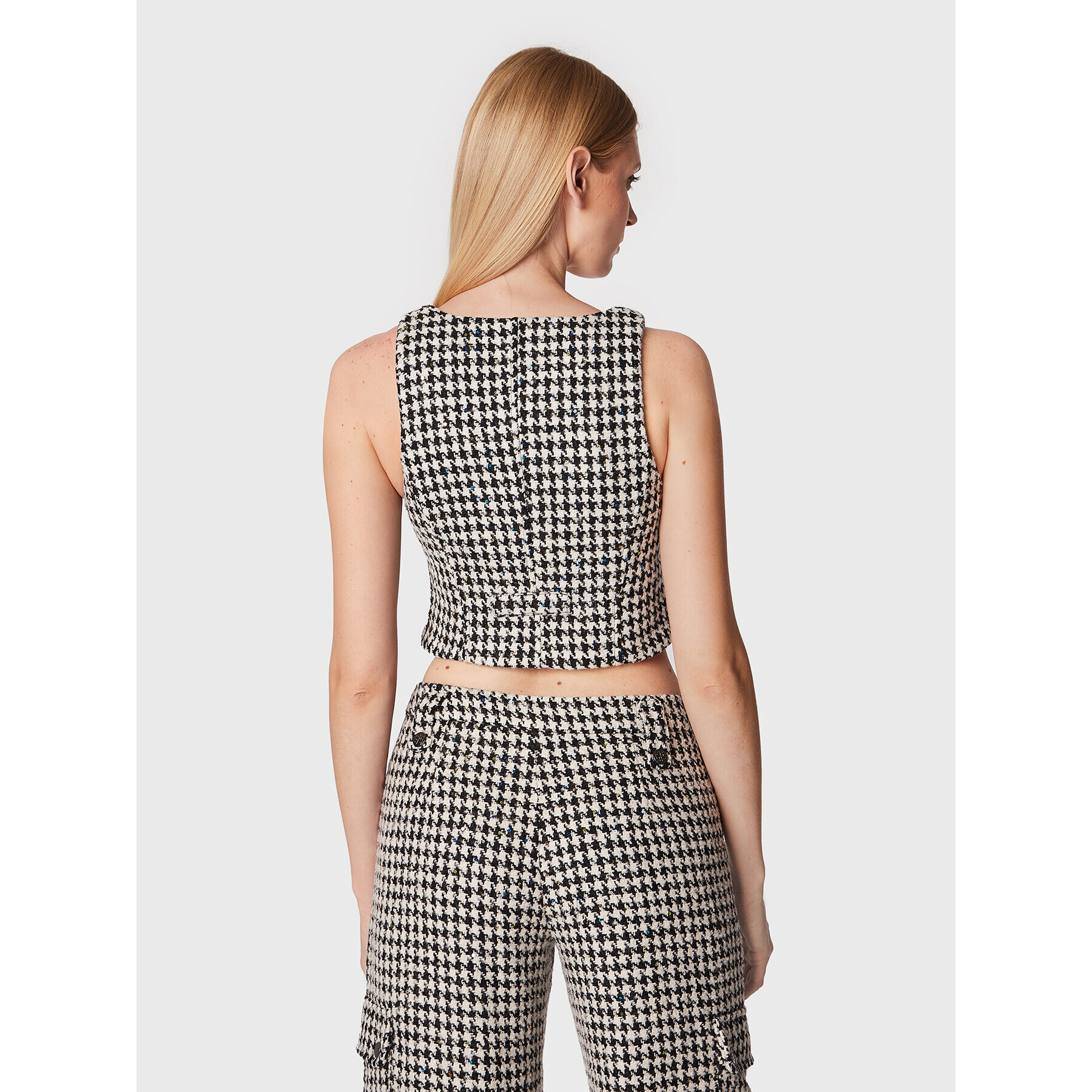 ROTATE Vestă Sparkly Houndstooth RT1903 Alb Slim Fit - Pled.ro