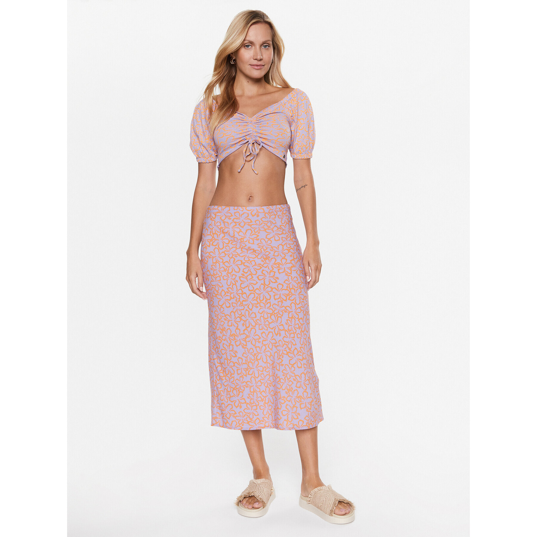 Roxy Fustă midi ERJWK03140 Roz Regular Fit - Pled.ro