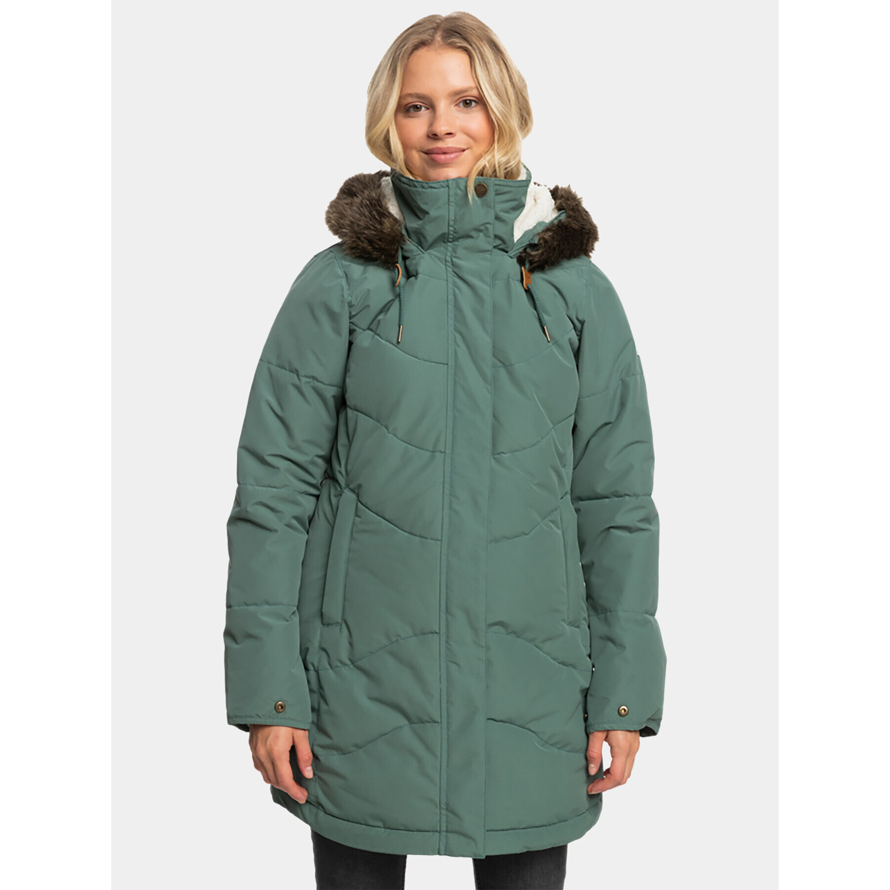 Roxy Geacă din puf Ellie Jk Otlr ERJJK03554 Verde Regular Fit - Pled.ro