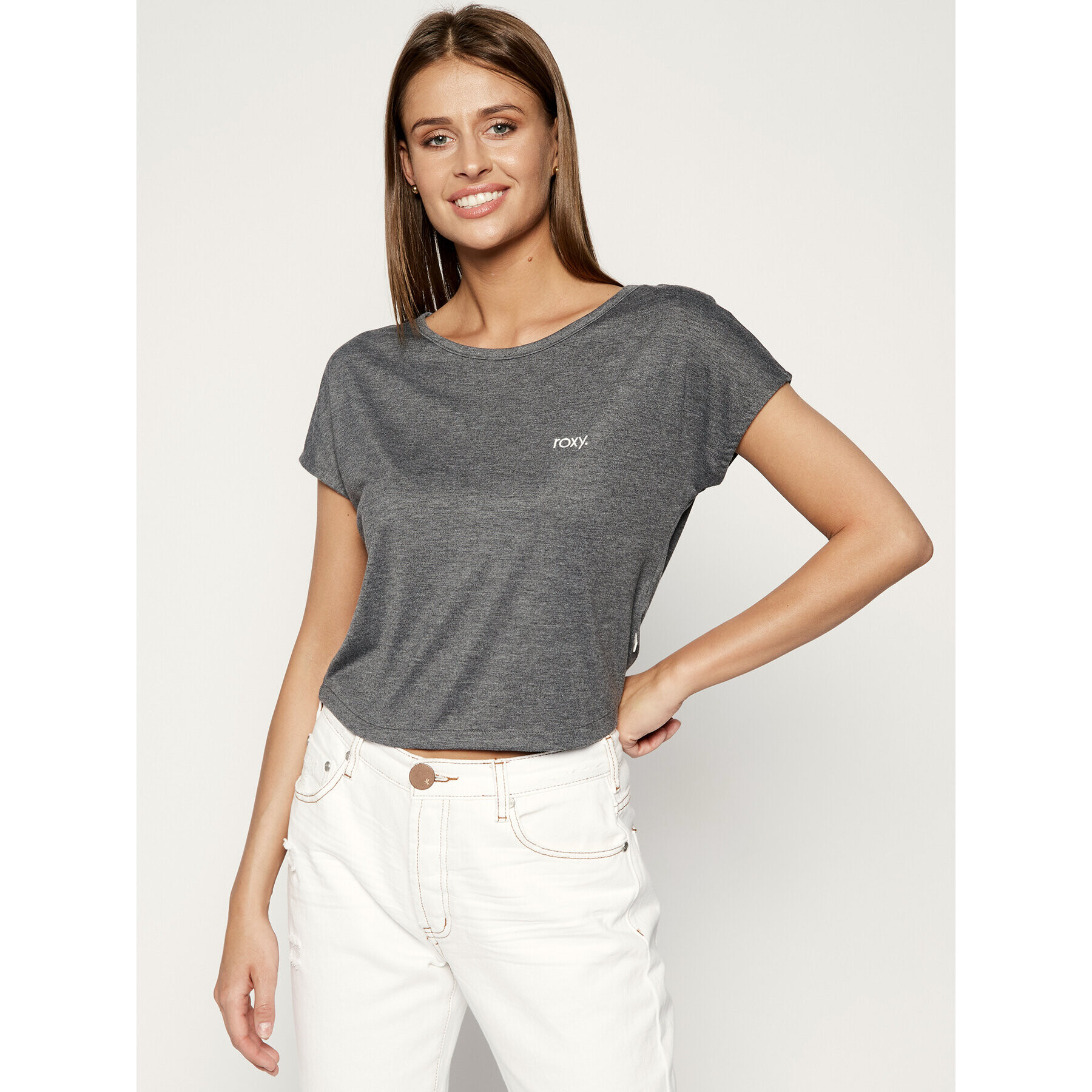 Roxy Tricou Happy Memories Cropped Tie ERJZT04864 Gri Regular Fit - Pled.ro