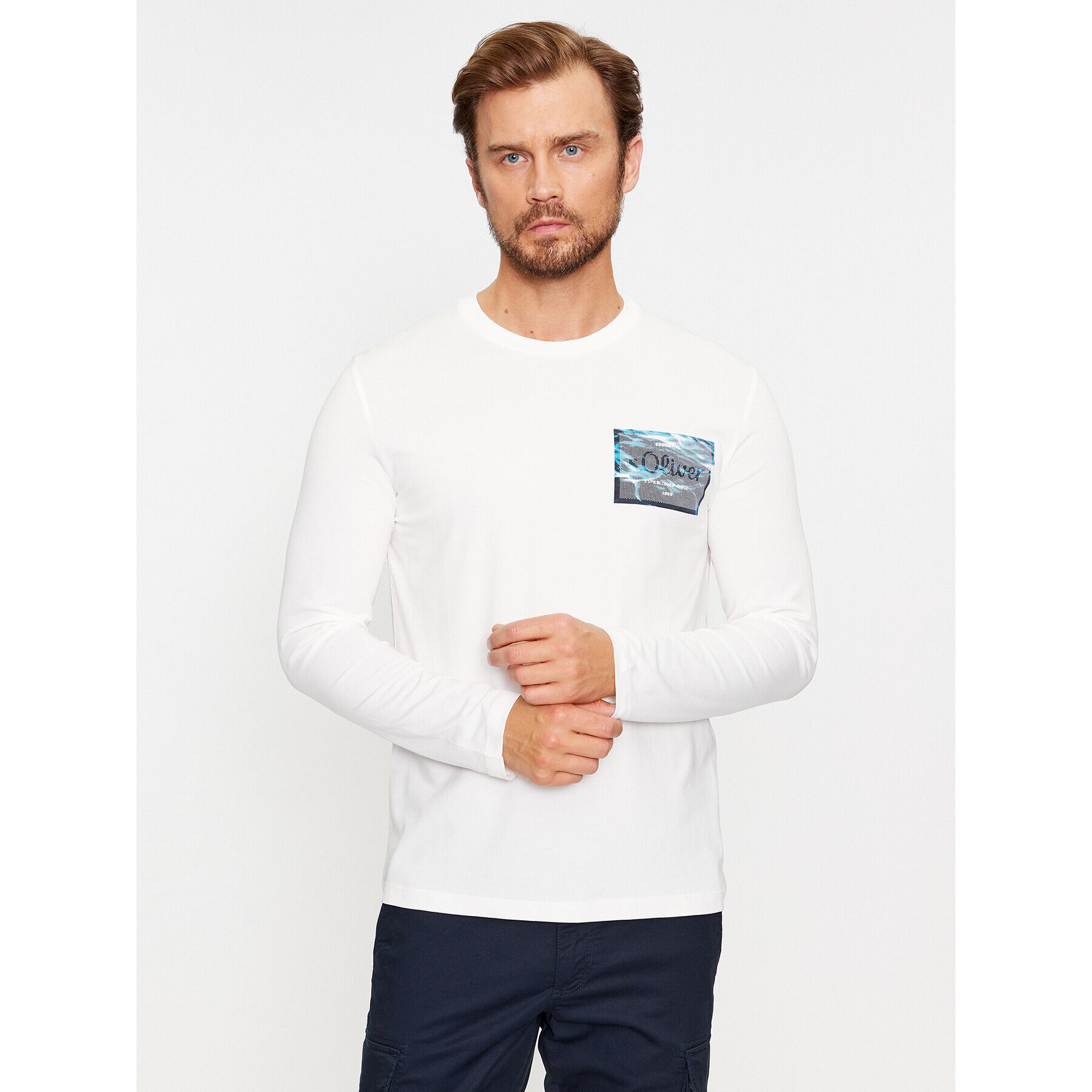 s.Oliver Longsleeve 2135693 Alb Regular Fit - Pled.ro