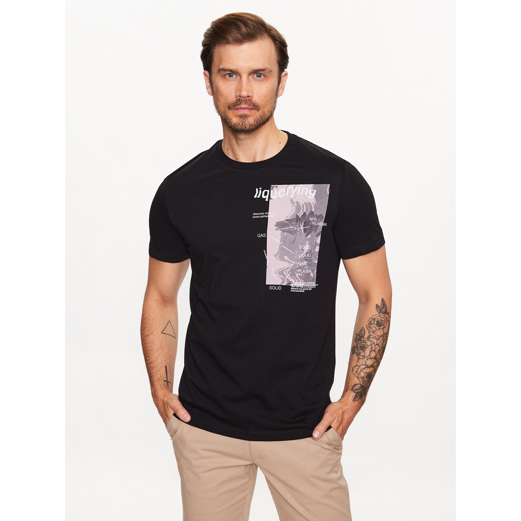 s.Oliver Tricou 2129860 Negru Regular Fit - Pled.ro