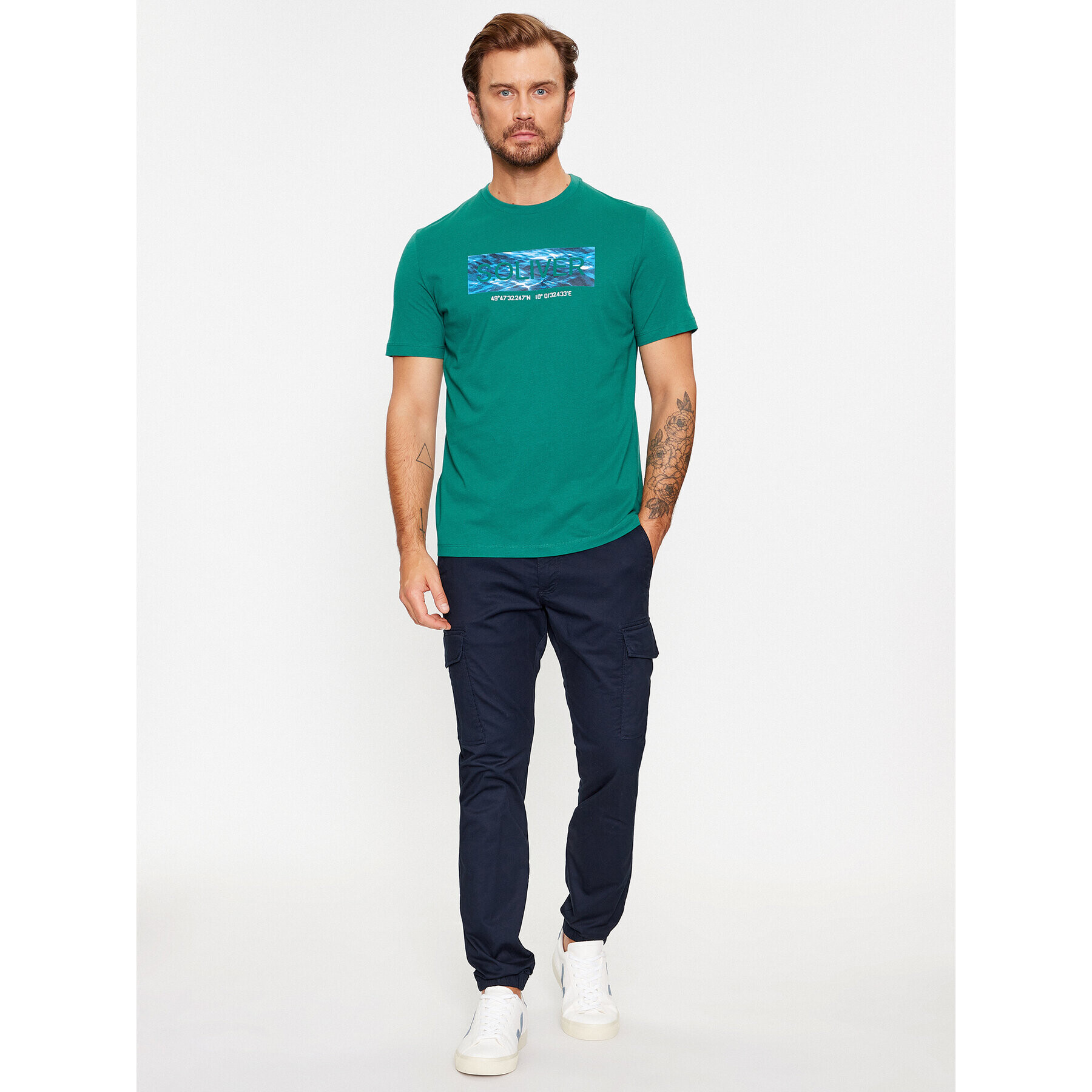 s.Oliver Tricou 2135685 Verde Regular Fit - Pled.ro