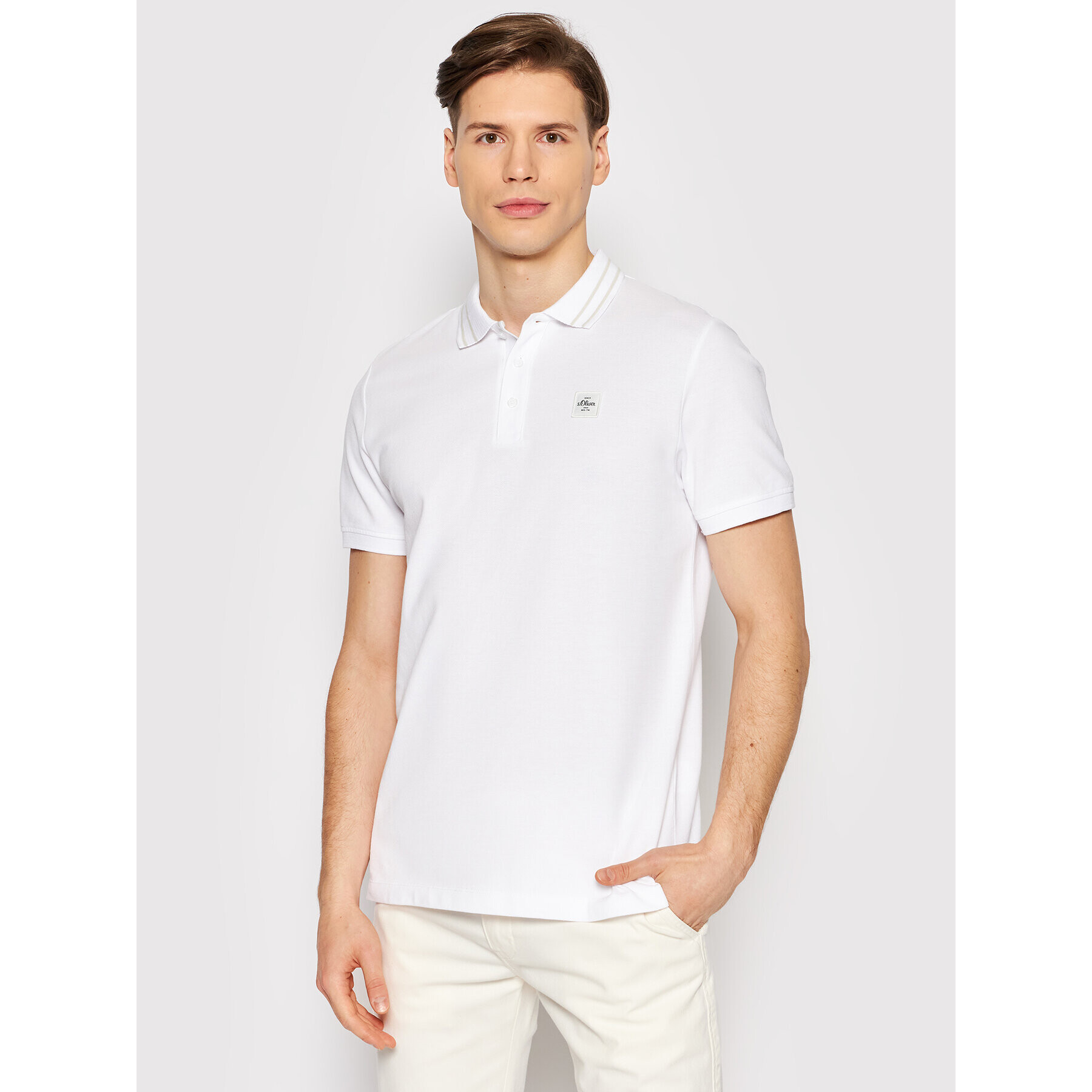 s.Oliver Tricou polo 2111299 Alb Regular Fit - Pled.ro