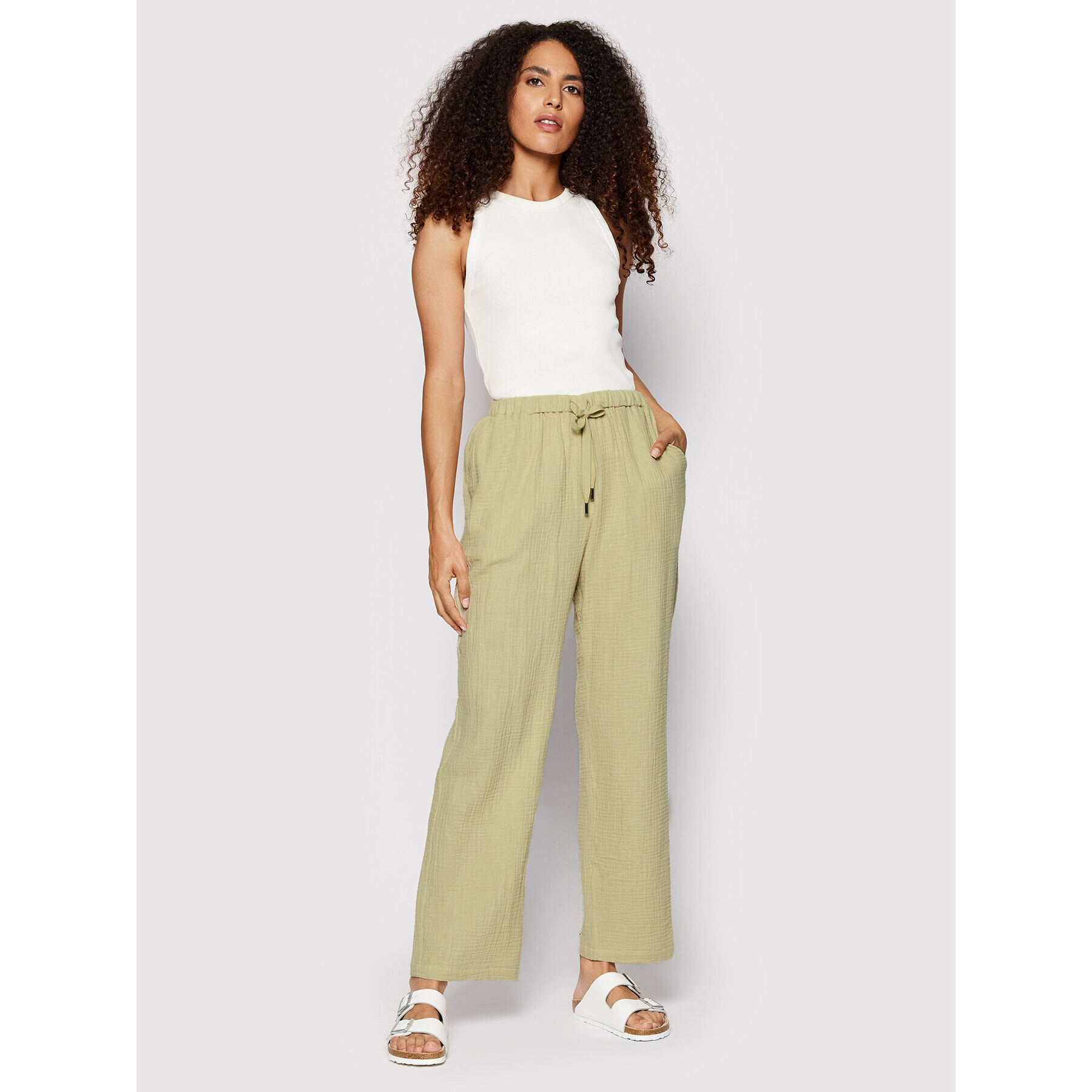 Seafolly Pantaloni din material Harvest 54683-PA Verde Relaxed Fit - Pled.ro