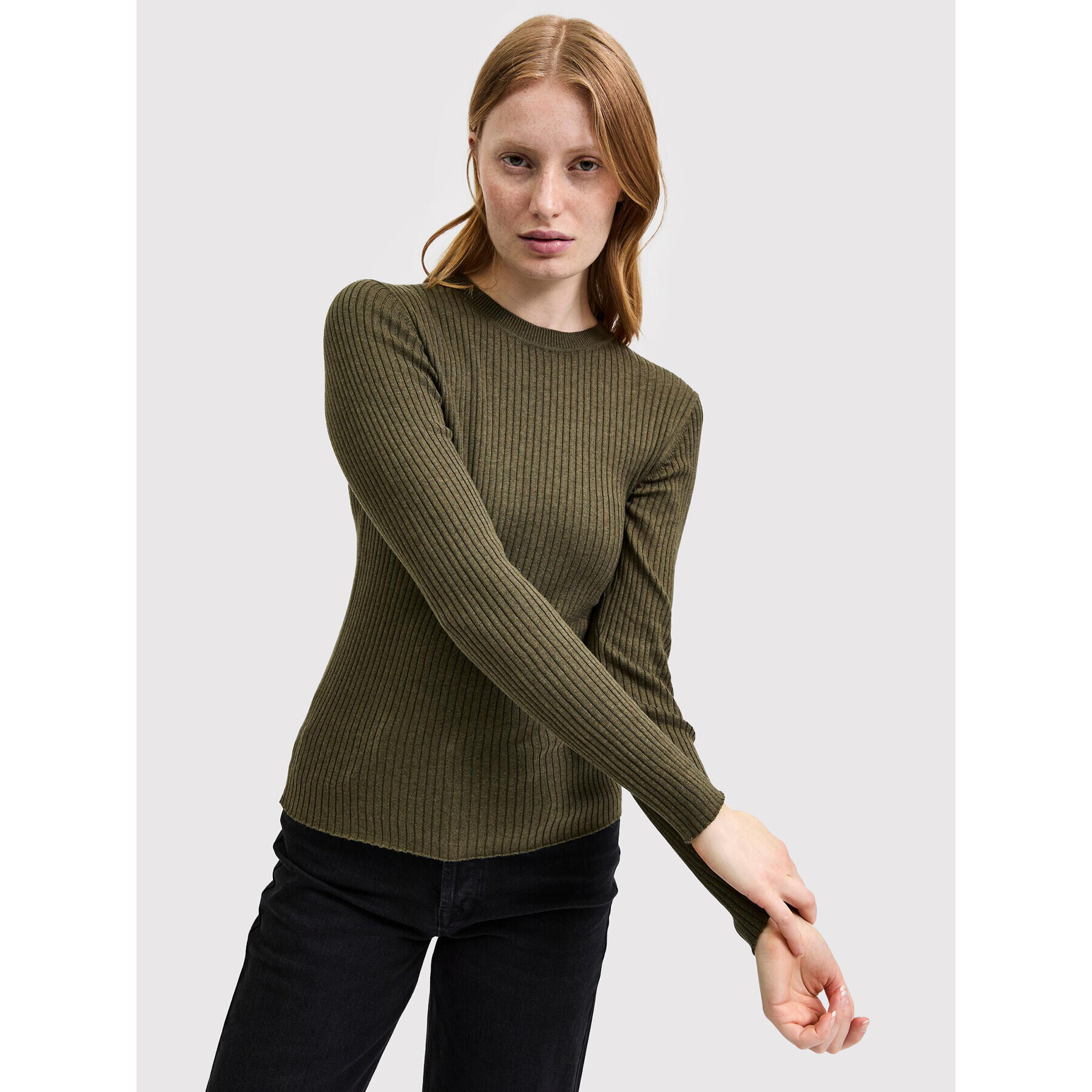 Selected Femme Pulover Lydia 16085202 Verde Slim Fit - Pled.ro